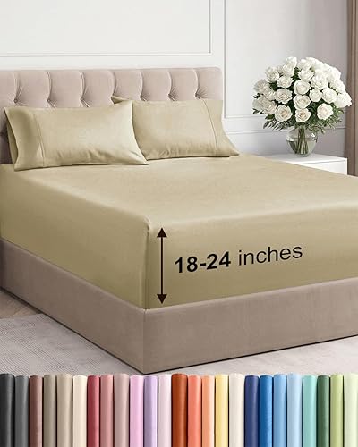 Miniatura 103 de Juego de sábanas de bolsillo extraprofundo, transpirables, refrescantes, suaves, de ajuste fácil, sin arrugas y cómodas, para hotel, 7 piezas