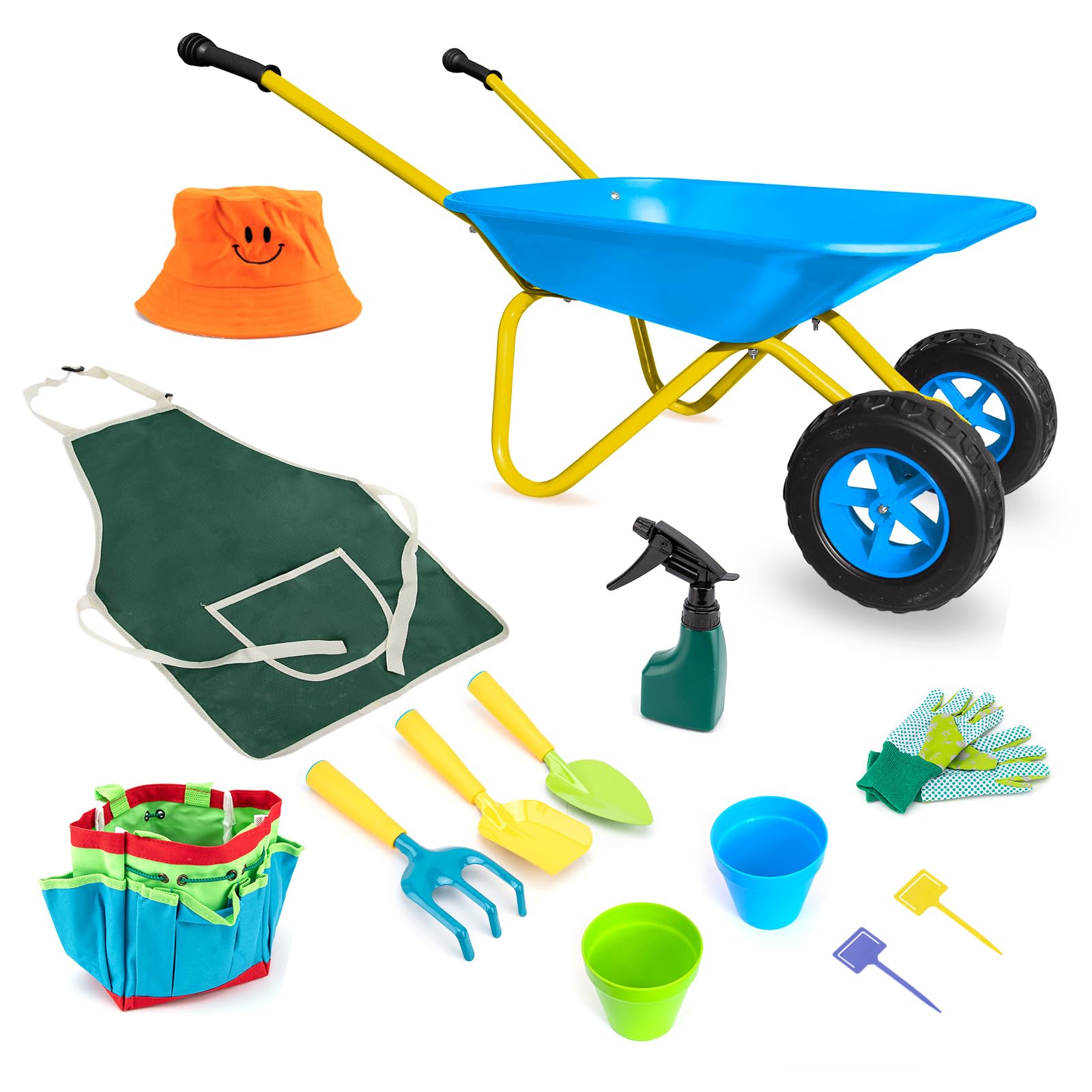 3T GROUP Children Metal Wheelbarrow 12-Piece Set Blue