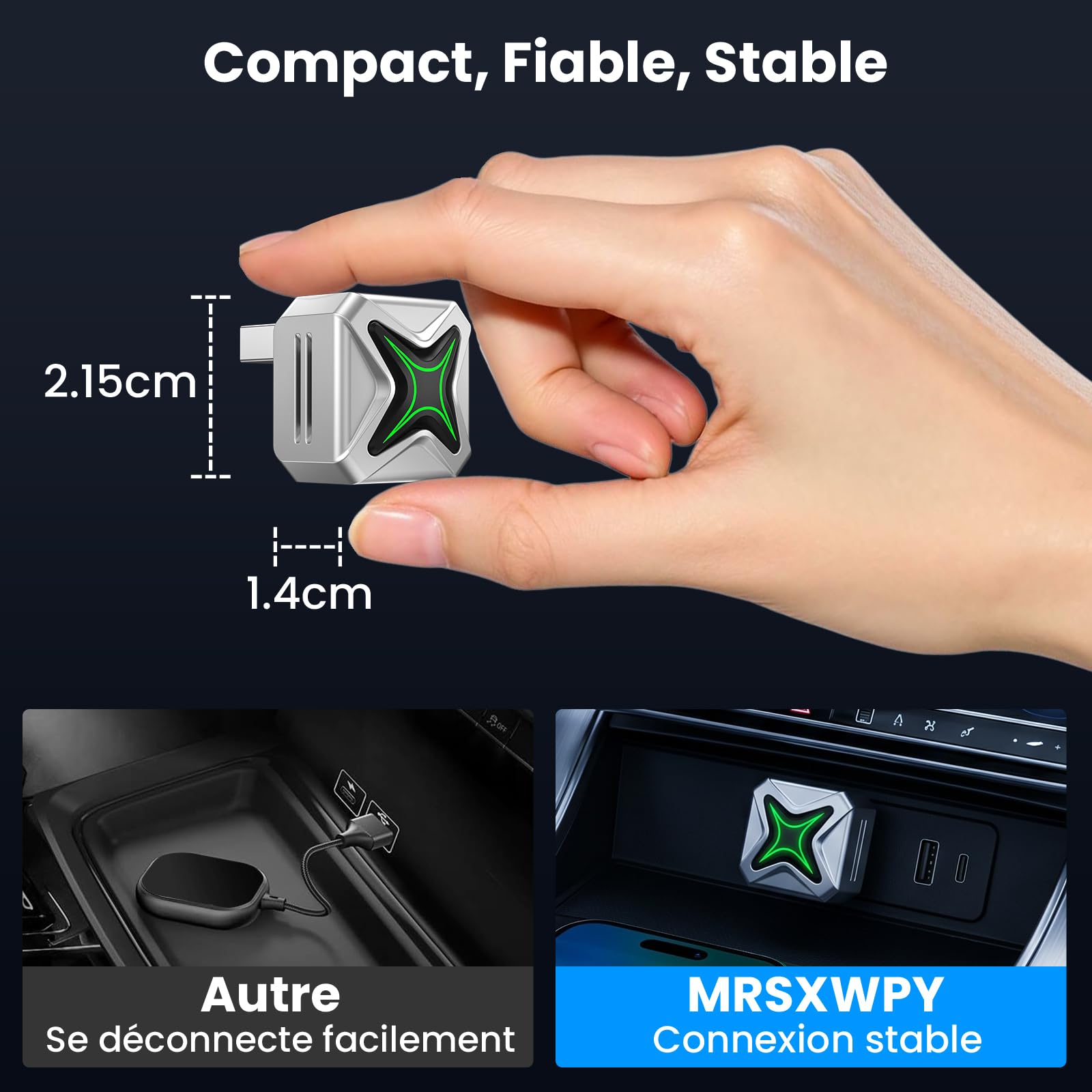 Adaptateur CarPlay sans Fil, 2-en-1 Dongle, Android Auto, Plug & Play | Convertit Filaire en Sans Fil, Changer d'Utilisateur en Un Clic, pour Voiture à partir de 2016, iOS 10+ et Android 11+