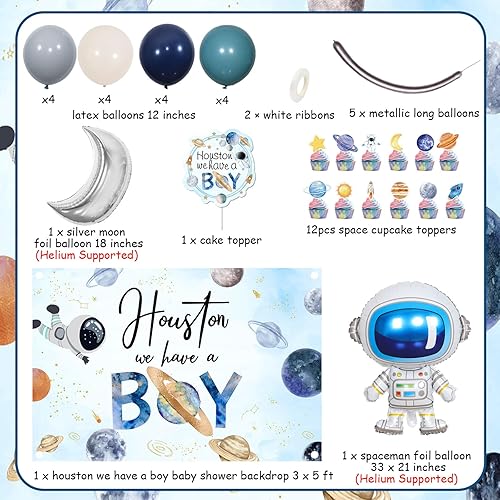 Miniatura 6 de Decoraciones para baby shower del espacio exterior para niño, decoración de cupcakes de astronauta espacial, Houston We Have a Boy Baby Shower telón