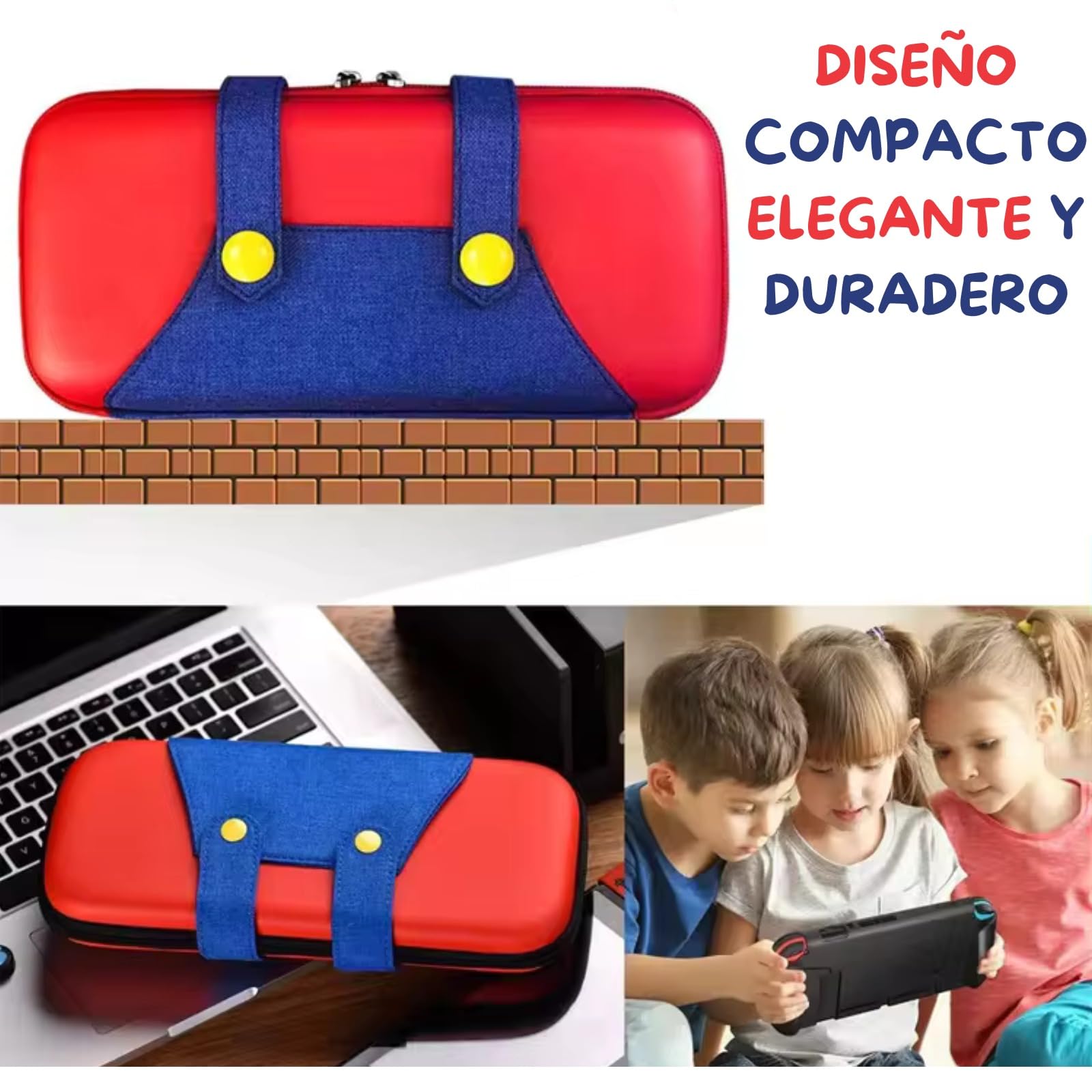 BLARO'S ORIGINAL | Funda Compatible con Nintendo Switch y OLED - Funda de Transporte para Consola y Accesorios - Estuche de Viaje con 10 Ranuras para Tarjetas de Juego - Rojo y Azul
