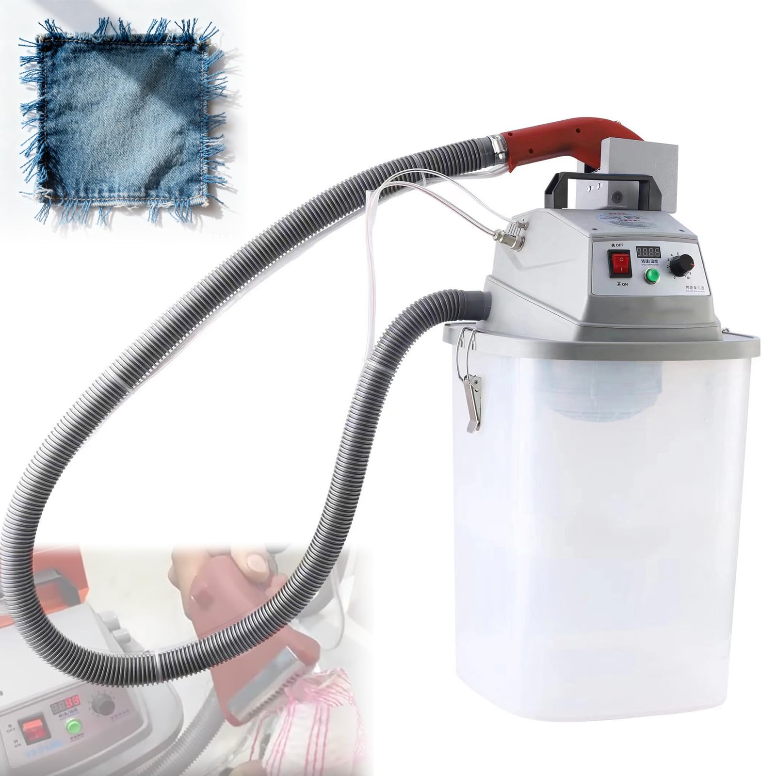 JXYQ Automatic Thread Trimming Machine 30L - 450W Brushless Trimmer, 28000 RPM, Real-time Temp & Speed Display, with Storage Bucket for Garment Factories