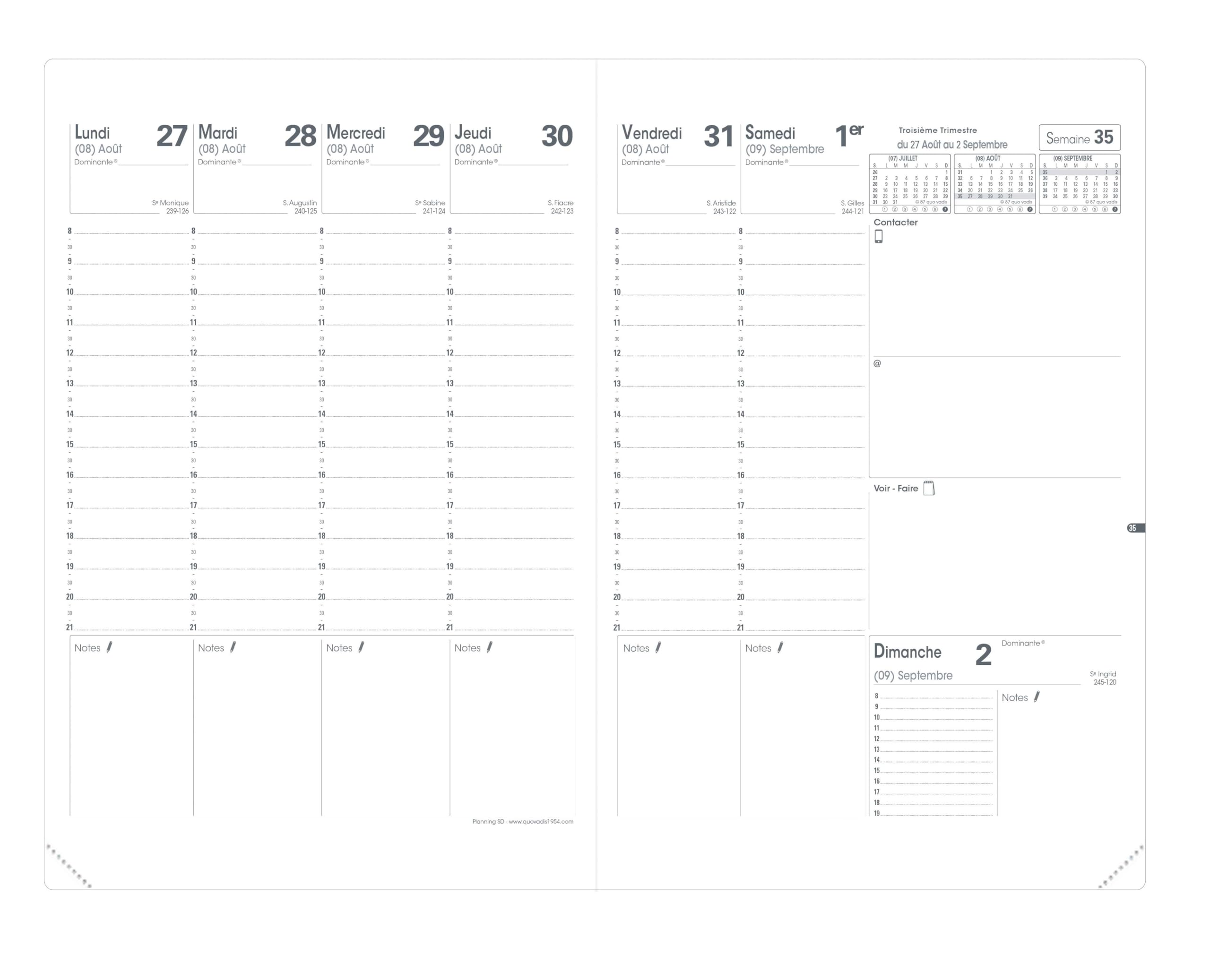 Quo Vadis Agenda 16 mois 2025-2026 Planning SD Semainier Français Club Noir 18x24 cm Papier Clairefontaine blanc Fabrication française