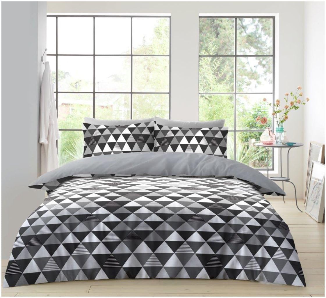 GC GAVENO CAVAILIA Geometric Triangle Duvet Cover Sets | Microfiber Bedding Single Reversible Grey Quilt Cover Set | Breathable, Hypoallergenic Bed Cover With Pillowcase