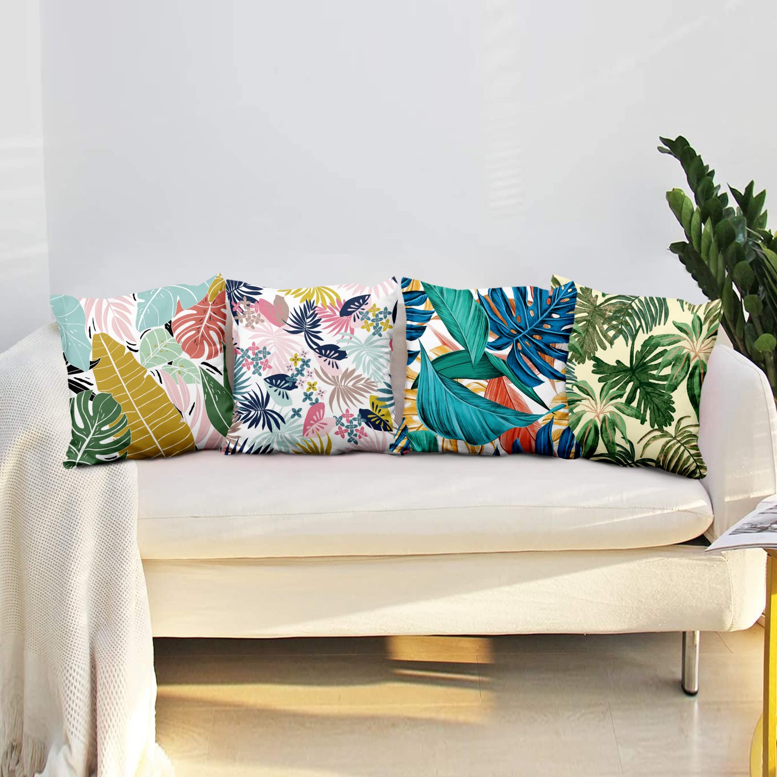 Jayusaror Federe Cuscini Divano 45 x 45 Primavera Verde e Bianco Foglie di Eucalipto Pianta da Esterno Estate Decorativi Quadrate Moderno Fodera Jayusaror Federe Cuscini Divano 45 x 45 Primavera Verde e Bianco Foglie di Eucalipto Pianta da Esterno Estate Decorativi Quadrate Moderno Fodera