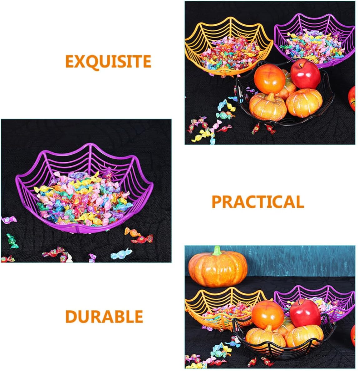 Alipis Candy with Plastic Halloween Cobweb Basket Fruit and Bowl 5pcs Creative Spiderweb Design for Storage, Halloween Trick Treat Supplies Home Decoration Party