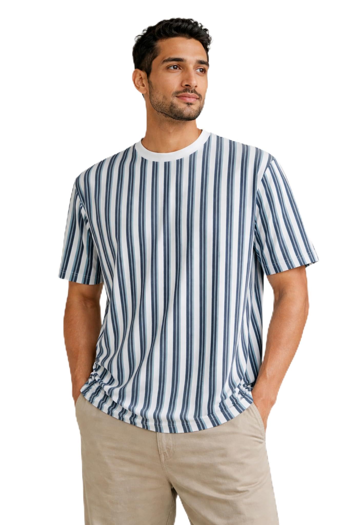 QMAX Men’s Striped Turkey Patta T-Shirt | Premium Vertical Stripe Half Sleeve Casual Wear | Soft & Breathable Fabric for Everyday Style, M to XL-image-9