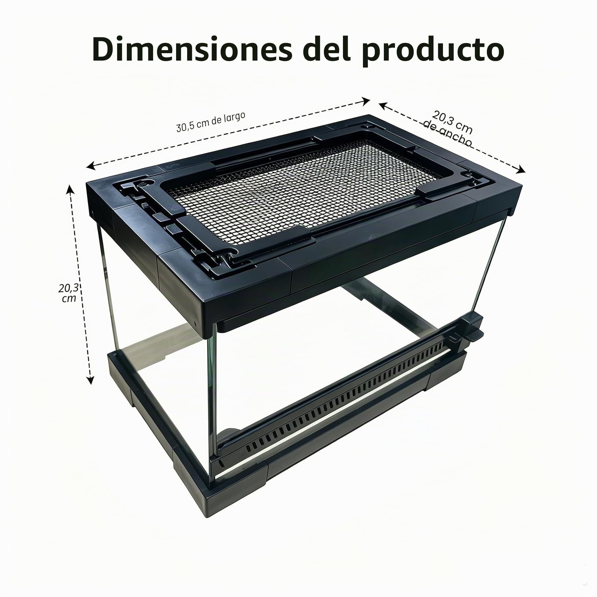 Terrario de cristal para reptiles, caja de anfibios, caja de hábitat para ranas, arañas, mantis religiosa, grillo, tarántula, cangrejo ermitaño (30 x 20 x 17 cm)