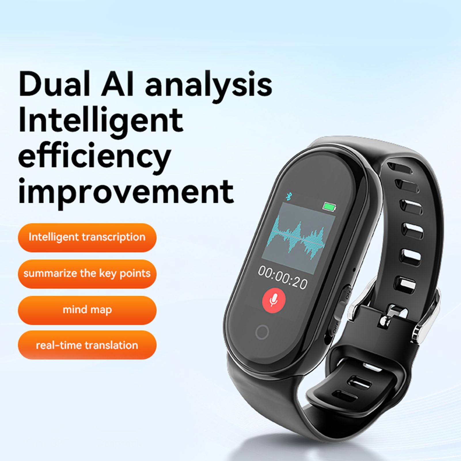 Grabadora de Voz AI para Tomar Notas Portátil con Transcripción y Traducción, Grabadora Digital Activada por Voz, Aplicación Bluetooth, 188 Idiomas (64G)