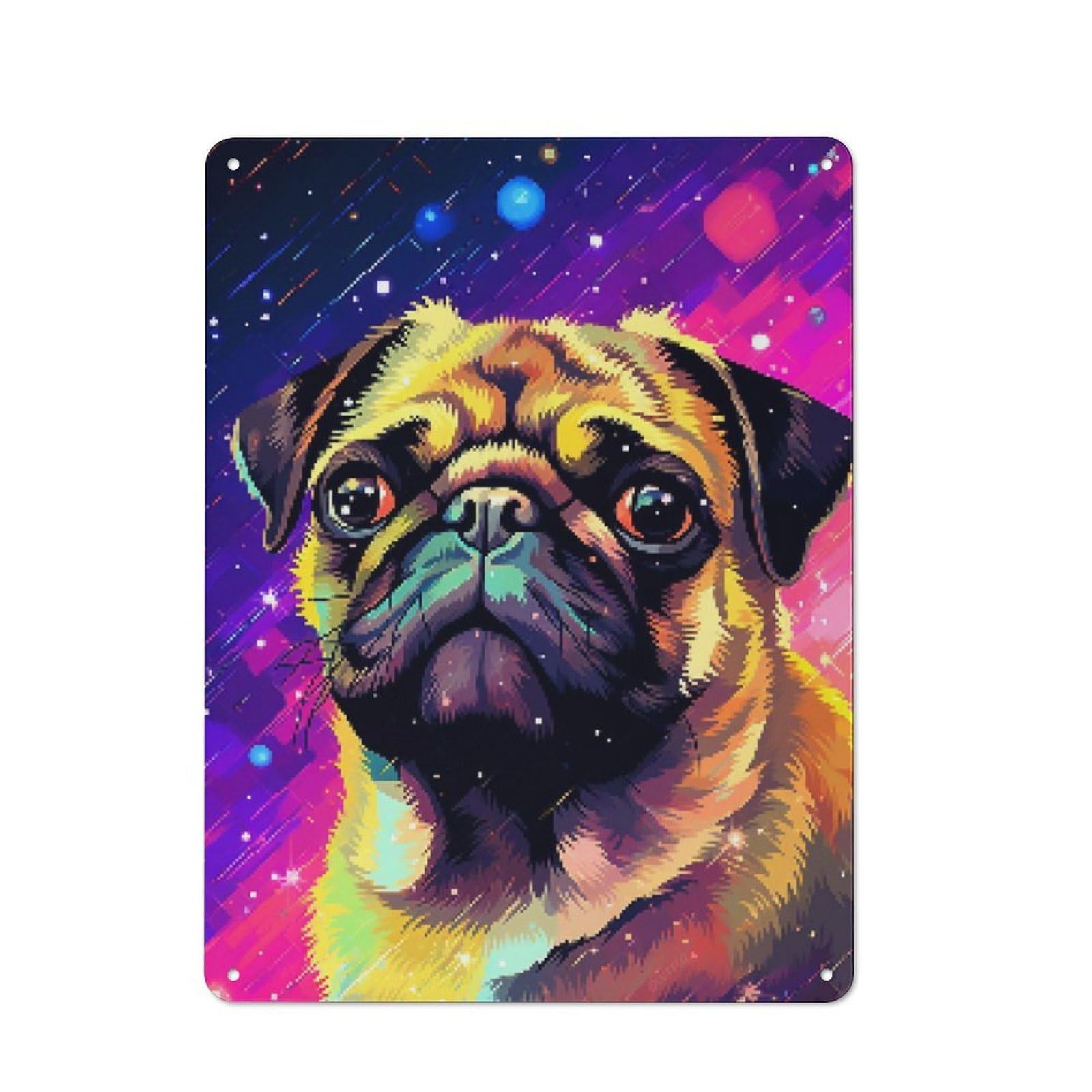 Junmoney Synth Pug Pixel Art Rustic Metal Wall Sign 40X30cm For Kitchen Or Home Bar, Suited To Home Bar Enthusiasts