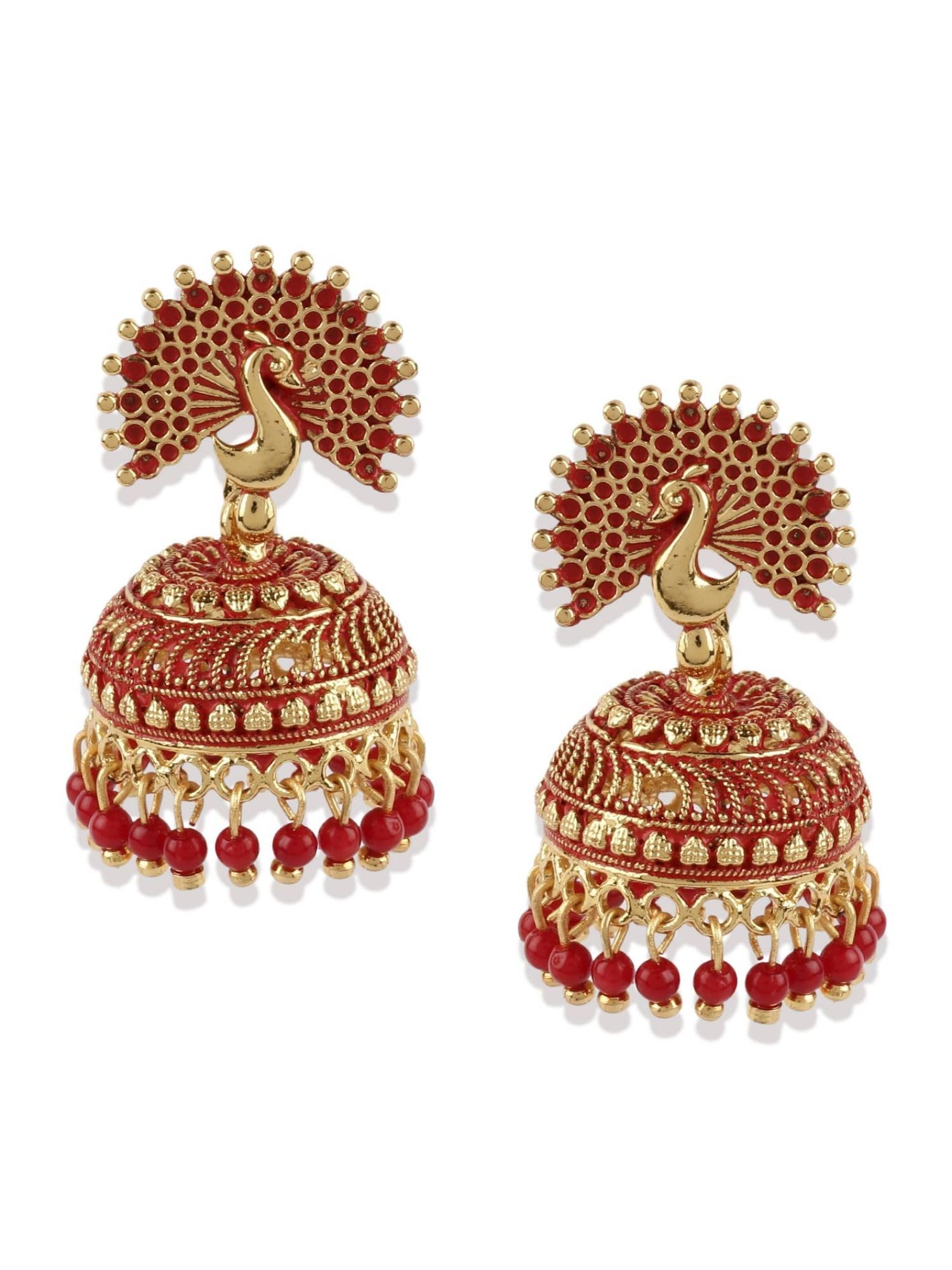 Styylo Fashion_Red & Gold-Plated Enamelled Dome Shaped Jhumkas_EAR-M-40023-RED (B0CZ9Q1M6M) Amazon Price History, Amazon Price Tracker