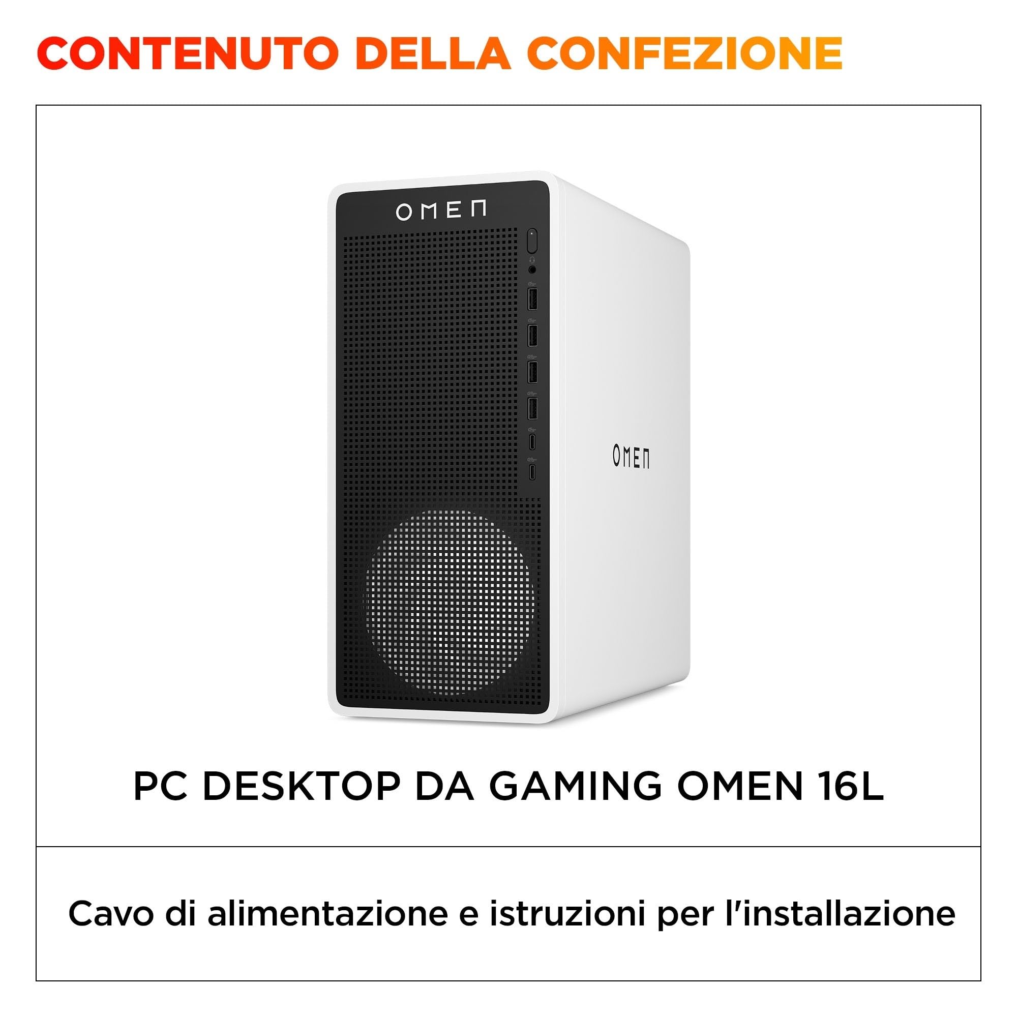 HP OMEN 16L TG03-0005sl, Desktop Gaming, Intel Core Ultra 7 265F, Intel Evo Edition, 32GB RAM, 1TB SSD, NVIDIA RTX 5060 8GB, Alluminio, 3 Mesi di PC Game Pass Inclusi, Windows 11, Bianco