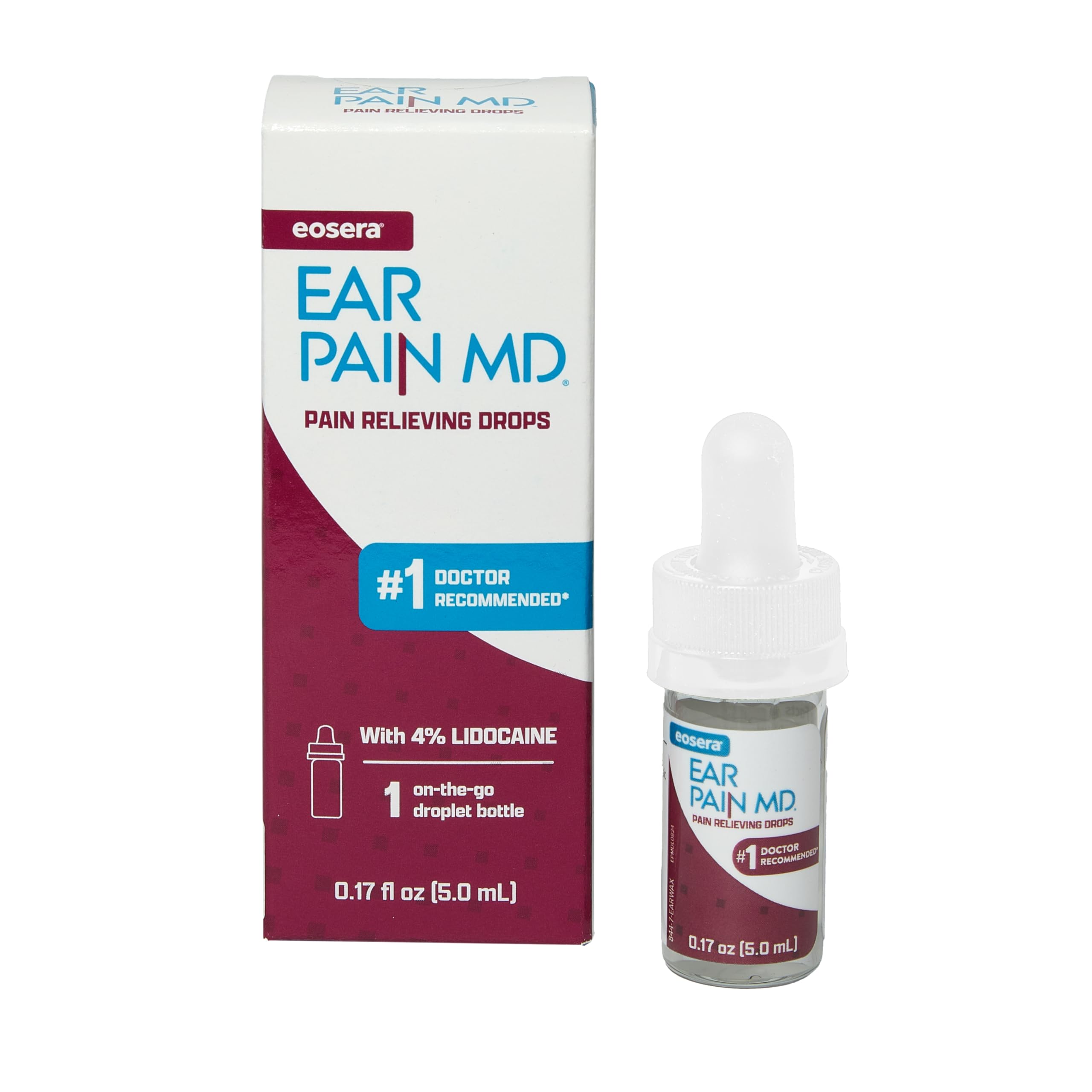Eosera Ear Pain MD® - 4% Lidocaine Ear Drops for Maximum Strength Earache Pain Relief - Fast-Acting, Numbing Earache Treatment for Adults & Kids (5 mL)
