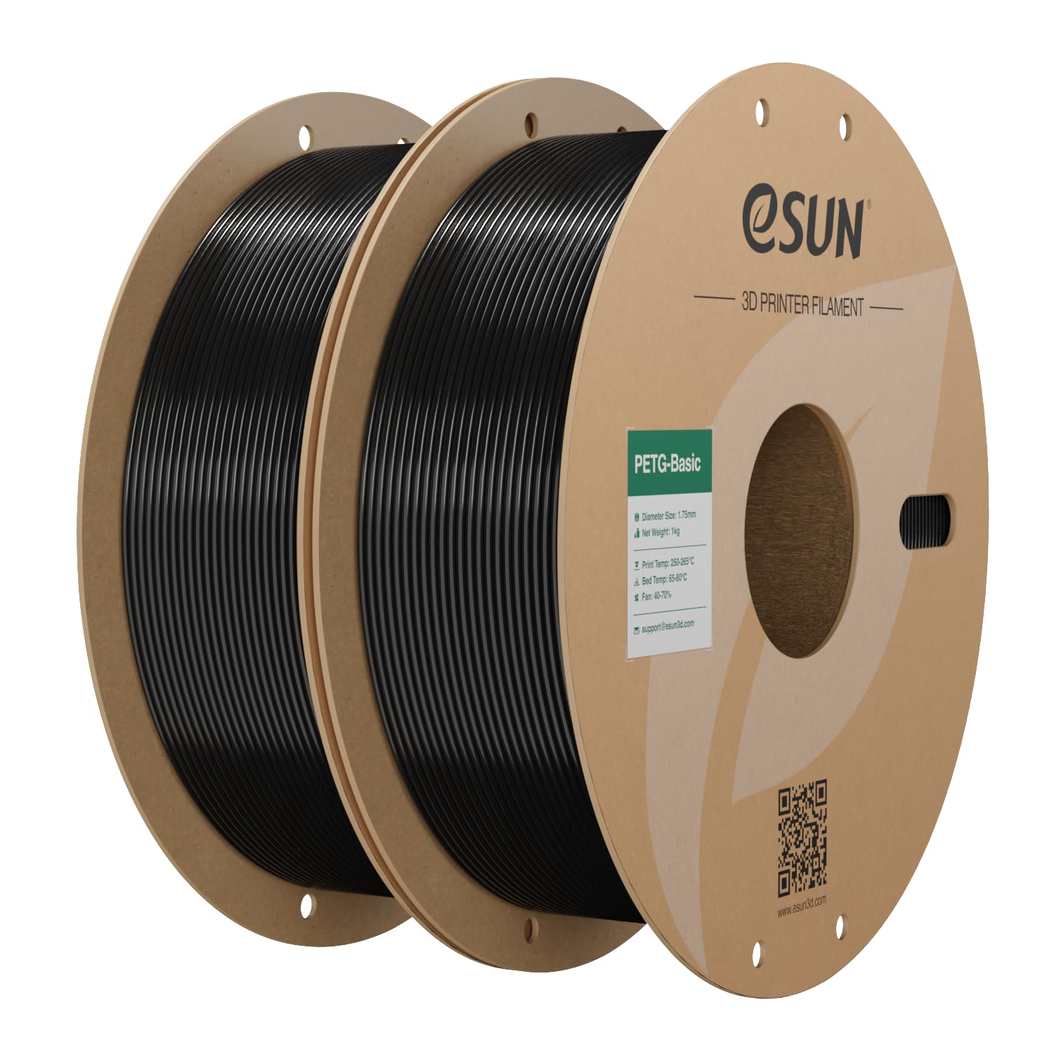 eSUN PETG Basic Filament 1.75mm, High Toughness Glossy PETG 3D Printing Filament, 1KG per Spool, 2 Spools 3D Printer Filament, Black
