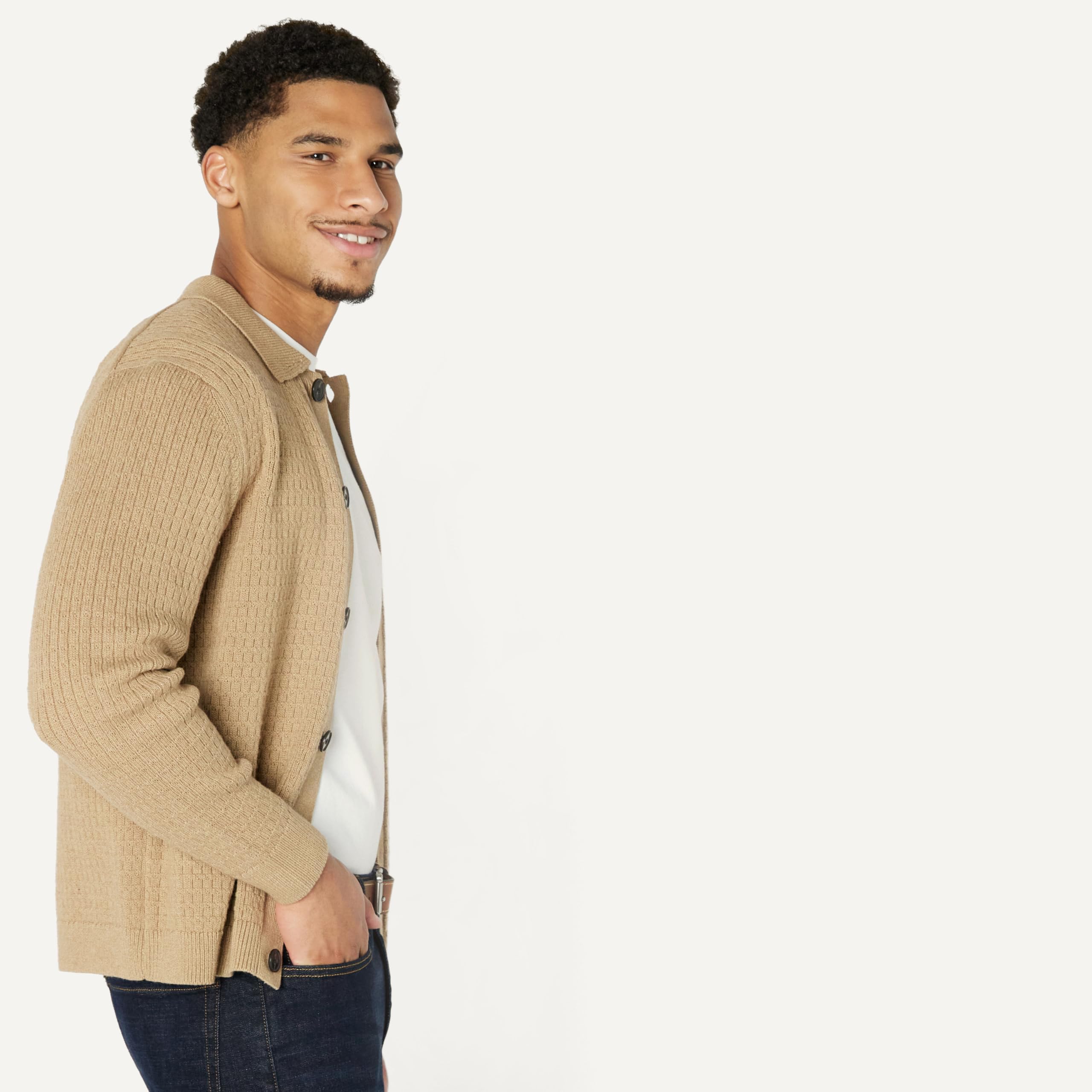 Amazon Essentials Herren Weite Strickjacke mit Kragen