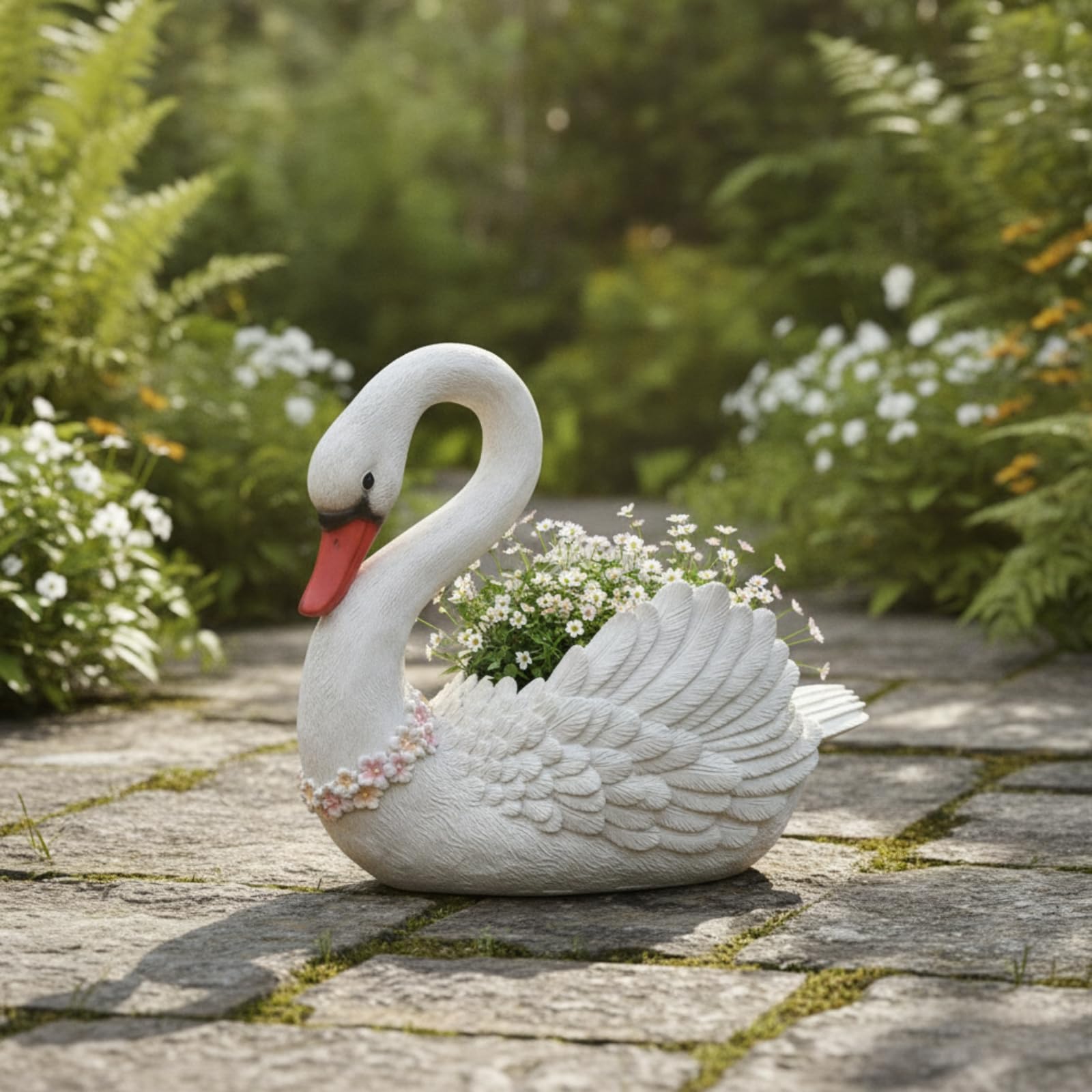 Schwanenfigur mit Pflanzschale Stabil Schwanen-Blumentopf Gartenfigur Schwanen- für Gartenliebhaber, Balkon