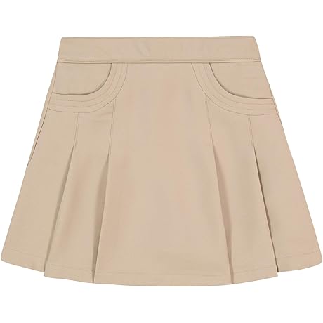 Premium Girls' Uniform Pleated Pull-On Skirt with Comfort-Knit Waistband and Functional Pockets