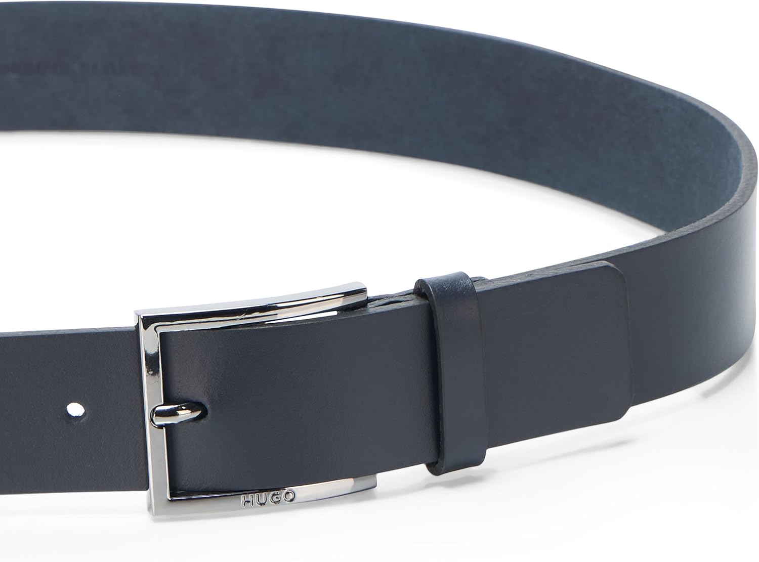 HUGO Men's Dressy Leather Belt With Gun Metal Hardware