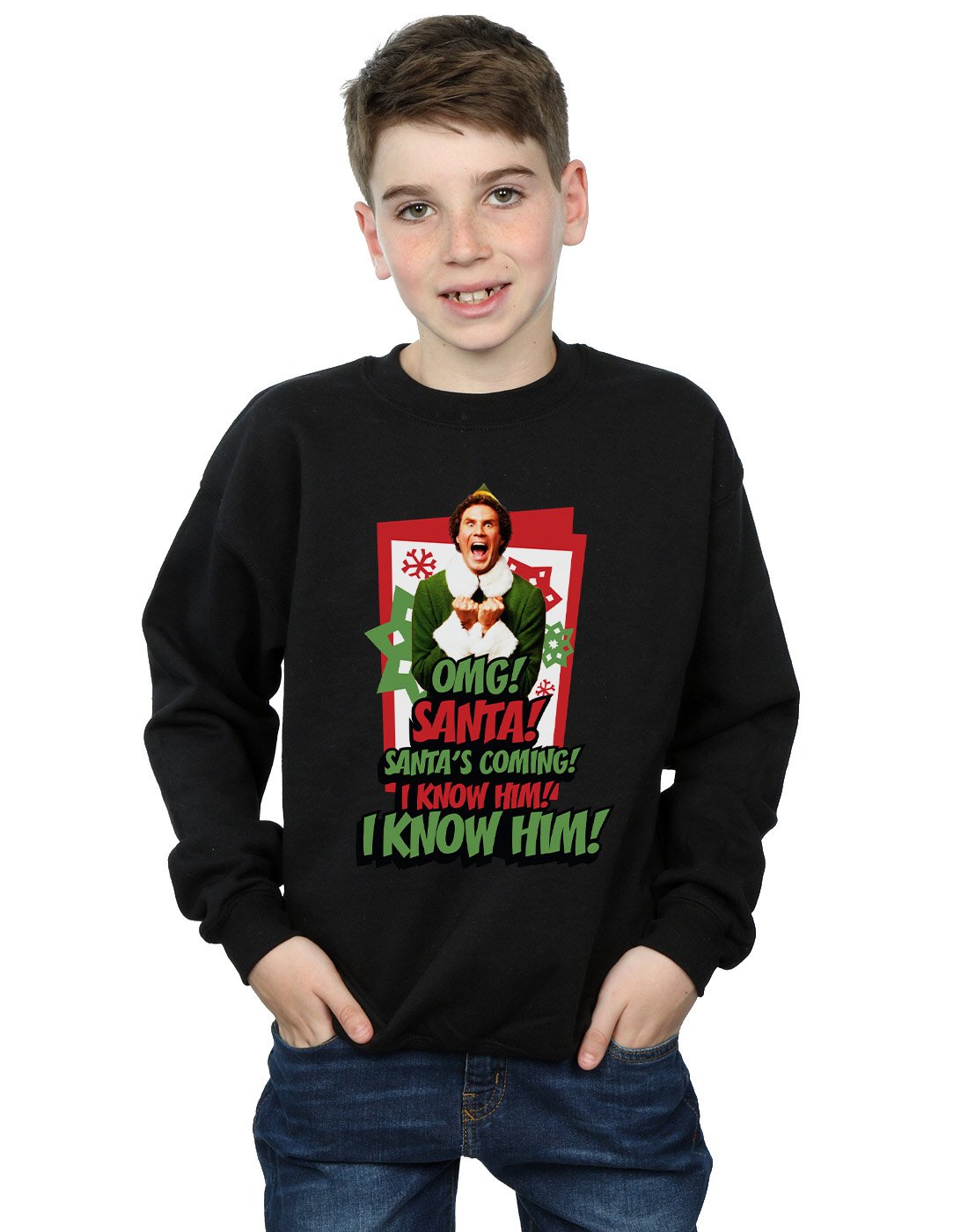 Elf Boys OMG Santa Sweatshirt 9-11 Years Black