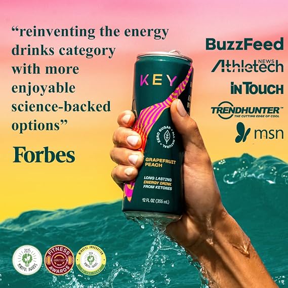 KEY Ketone Clean Energy Drink for Focus, Zero Sugar, Low Caffeine, Natural | Variety 6-Pack, 80mg Green Tea with L-Theanine, Healthy Energy, No Crash or Jitters, No Sucralose or Aspartame