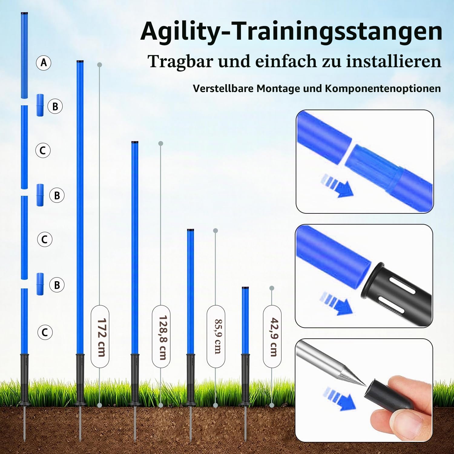 Slalomstangen Fussball Trainingsset Set — Fussball trainingszubehör mit 5 Slalom Stangen, Koordinationsleiter 6m, 10 Hütchen, Springseil — Komplettes Trainingszubehör für Kinder & Erwachsene