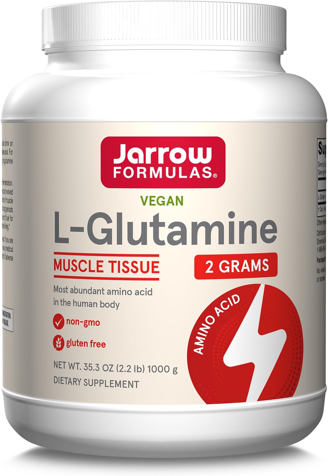 Jarrow Formulas L-Glutamine Powder: Boost Immune System, Improve Digestive Health, Support Muscle Tissue and Increase Energy with 500 Servings of 100% Pure Amino Acid Supplement - 2.2 lb Container