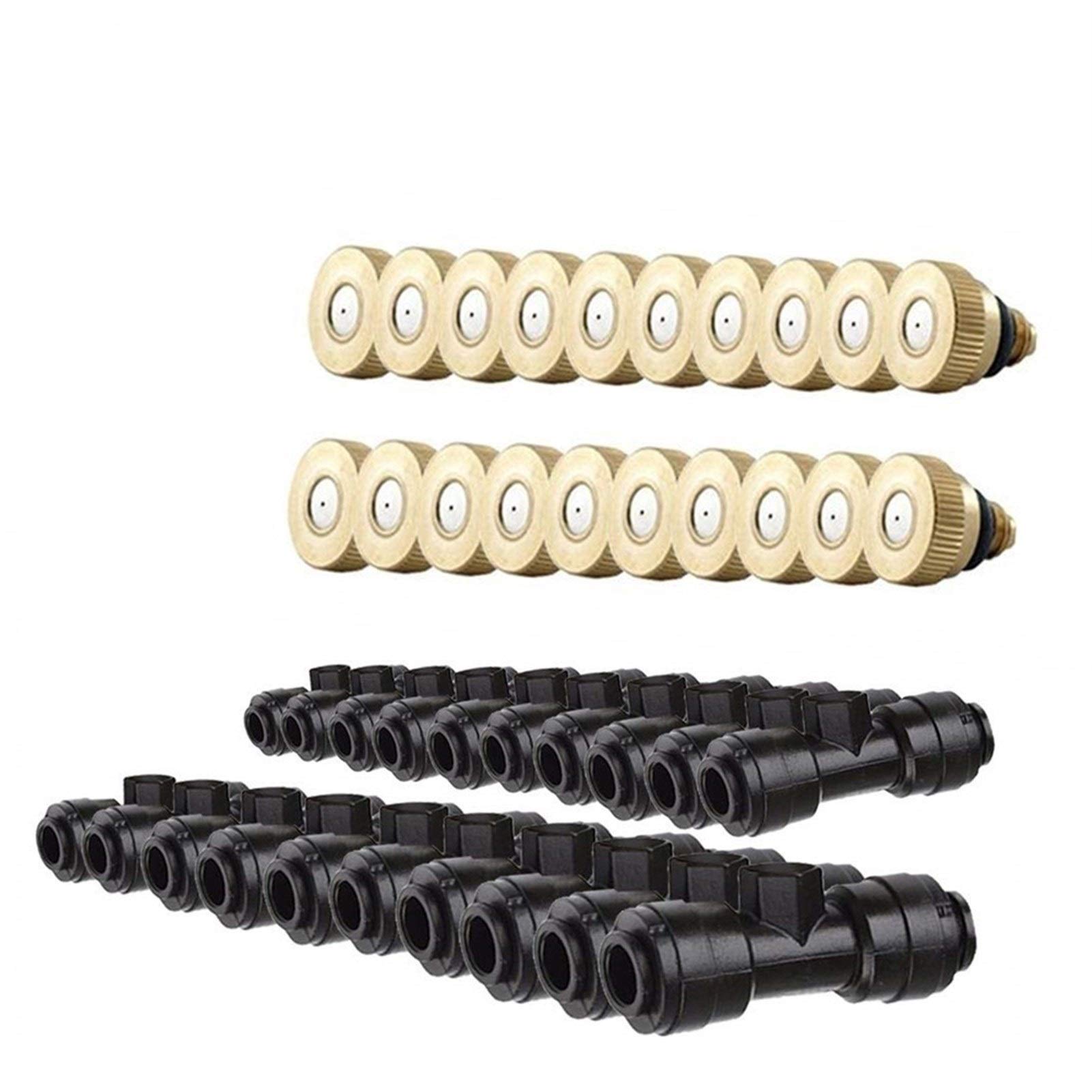 Dysza zraszająca z regulacją, mosiężna, 100 szt., mosiężne dysze zraszające 0,1-0,8 mm, niskie ciśnienie, 1/4", trójniki z blokadą ogrodową (0,6 mm)