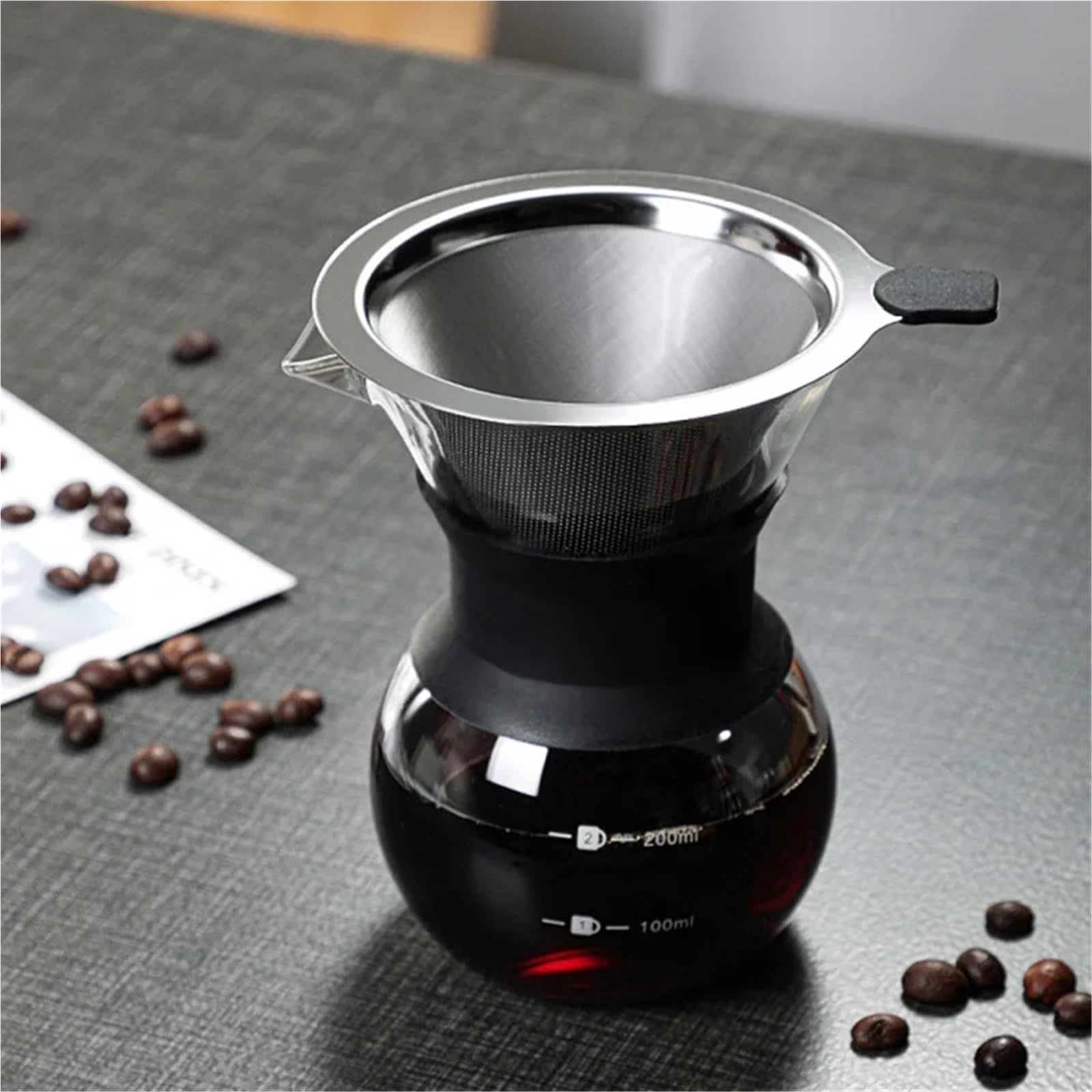 Cafetera de vidrio reutilizable con filtro acero inoxidable, 200 ml / 400 goteo for baristas(200ML)