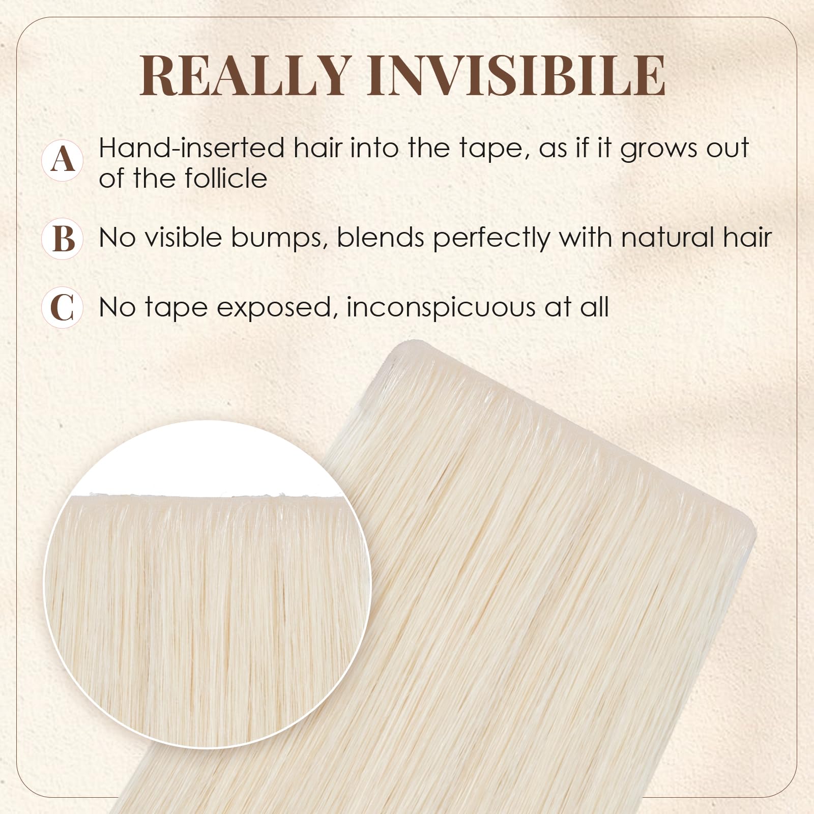 Elailite Extension Biadesivo Capelli Veri Adesive Human Hair Cuciti 10 Ciocche Tape Extensions Biadesive 20g 25cm #60 Biondo Platino