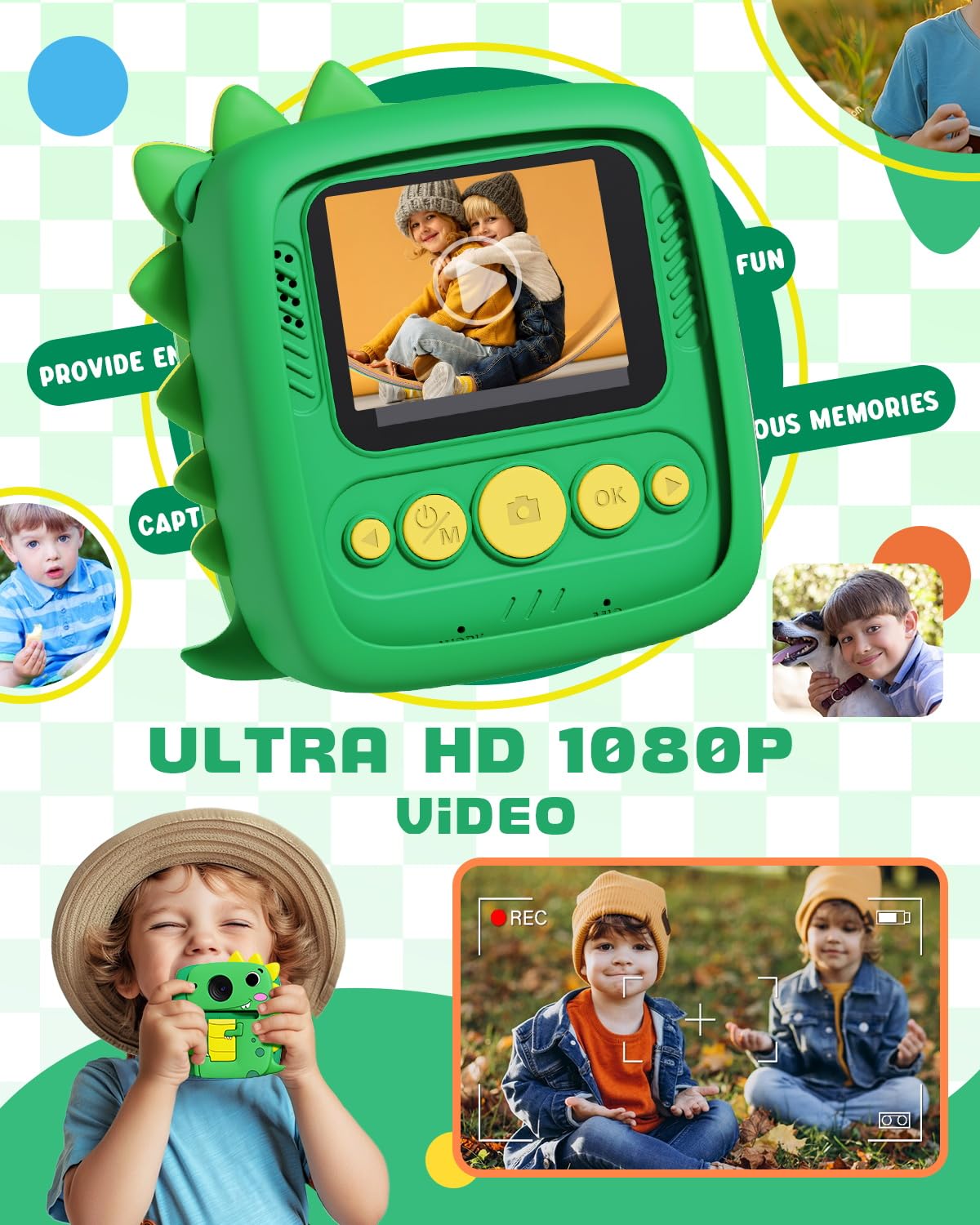 Cámara de impresión instantánea para niños y niñas, color verde