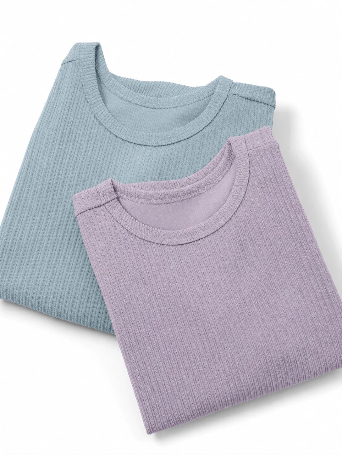 Combo Pack of 2 Round Neck Cotton Rib Stretchable Fully Comfortable Stylish Soft Tshirt for Women's and Girls-image-13