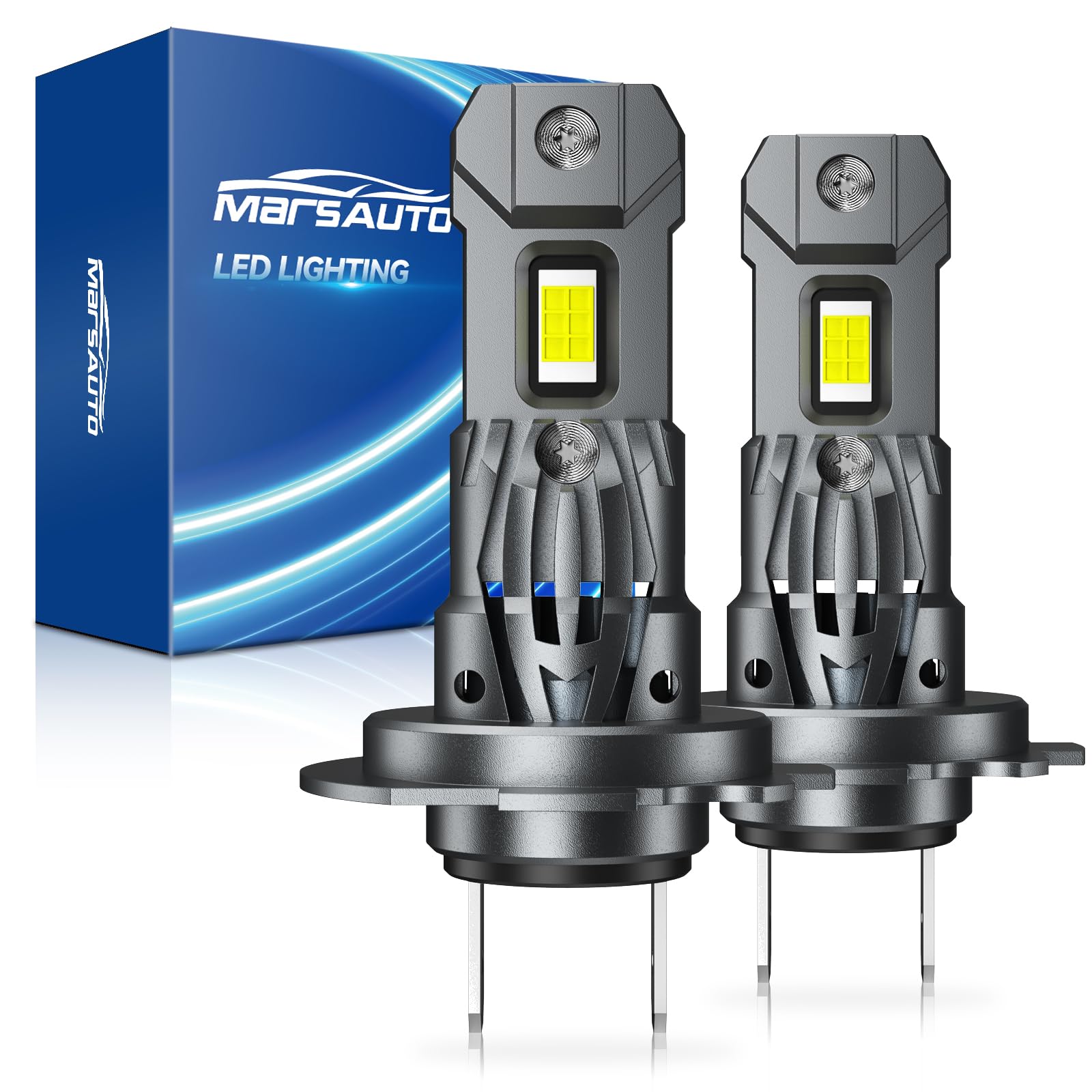 Marsauto M1S H7 Fog Light Bulbs 2-Pack, 80000LM 6000K Cool White, Plug and Play Direct Fit, 1:1 Halogen Size, 80,000+ Hours, CANbus Error-Free for 99% Vehicles