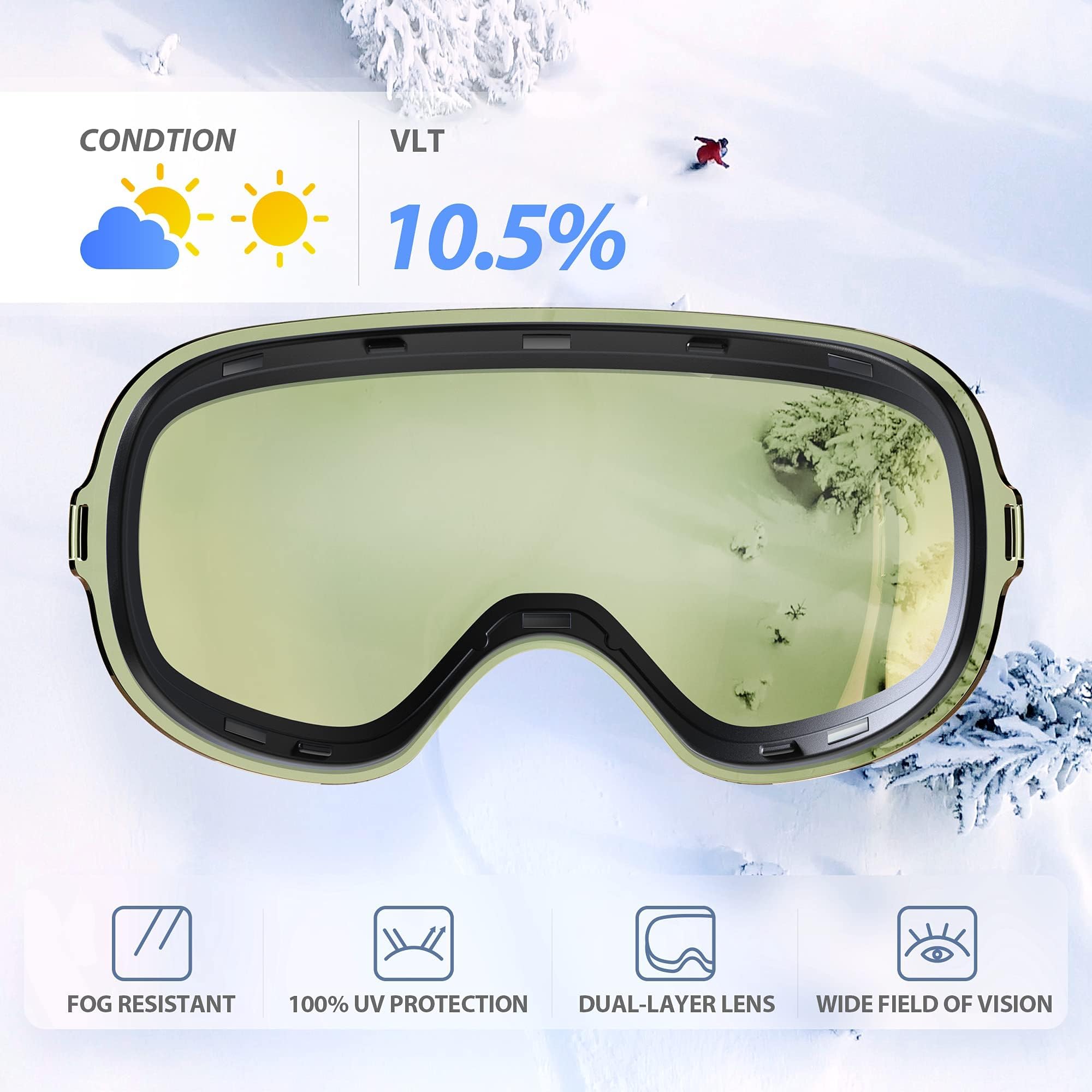 VANRORA OTG Gogle narciarskie, gogle snowboardowe (biała oprawa/szara soczewka z powłoką Revo Blue Coating VLT 10,5%)