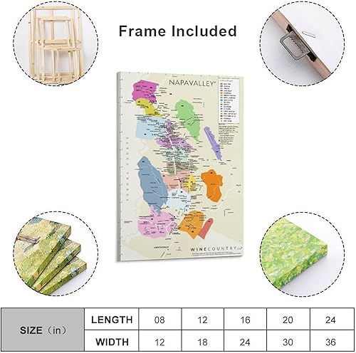 Miniatura 2 de Póster decorativo de lienzo con mapa de bodegas del valle de Napa, mapa de bodega, póster decorativo de la bodega del valle de Napa, póster