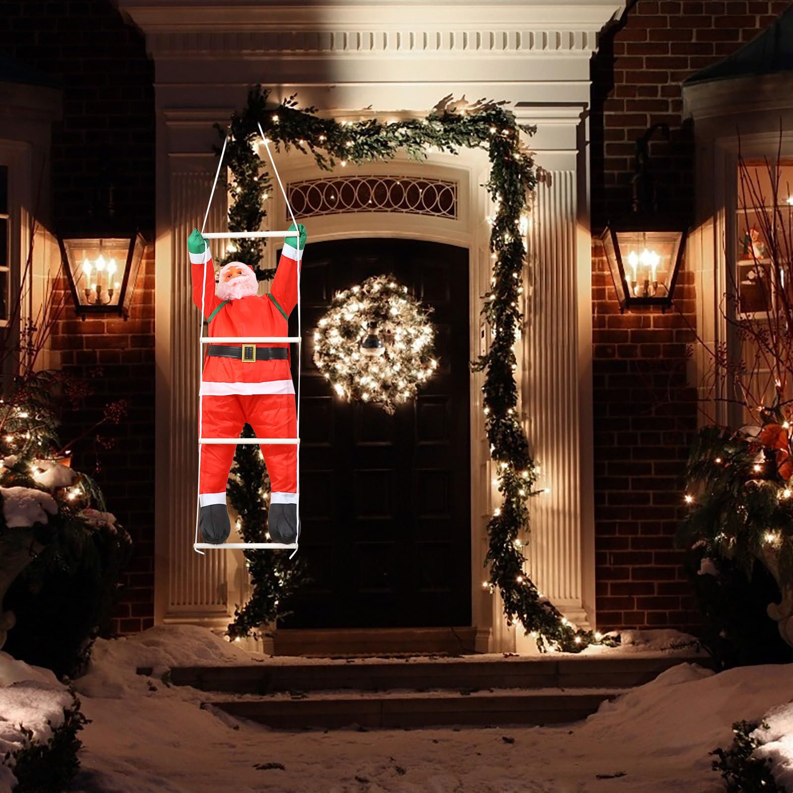 Colgante Navideño de Papá Noel para Decoración de Escalera Tela Oxford y Algodón PP, Accesorio Divertido para Fiesta y Ambiente Navideño Clásico