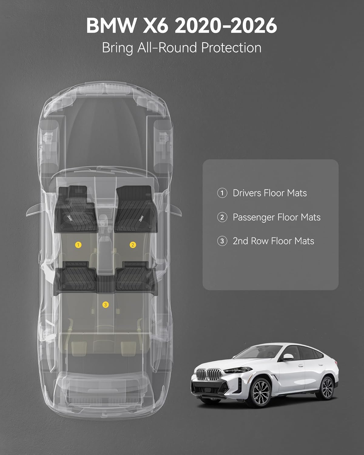 3W BMW X6 Floor Mats Fit for 2020 2021 2022 2023 2024 2025 2026 M/M50i/sDrive40i/xDrive40i G06 All-Weather TPE Floor Liner for BMW X6 1st 2nd Row Full Set Custom Fit Car Liners, Black 4) X6 2020-2026 | Floor Mats