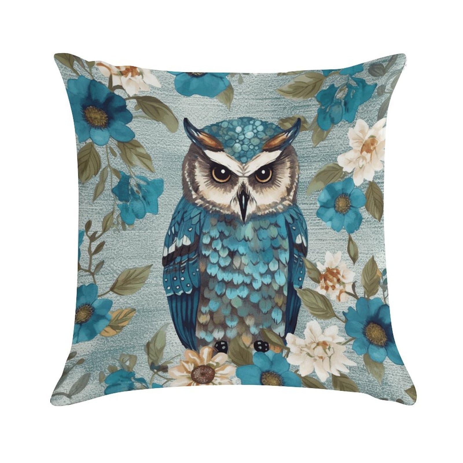 VstaDank Owl Spring Flowers Turquoise Throw Pillow Cover Square Lumbar Throw Pillow Case Soft Decorative Cushion Cases Short Plush Pillowcase with Zipper Luxury Cozy Pillows Shams for All Seasons
