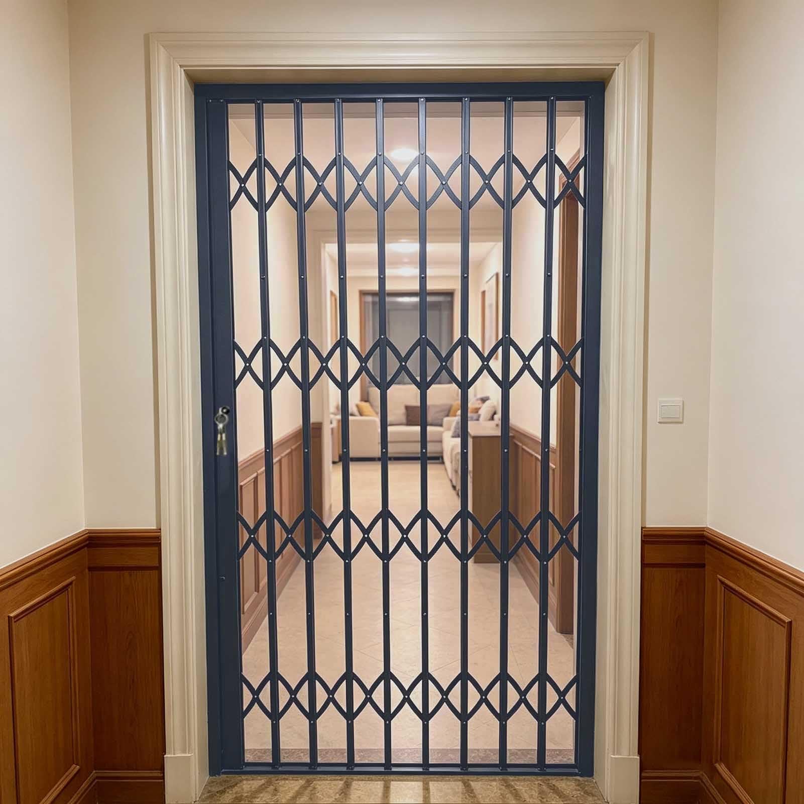 Rejas para Ventanas Exteriores Puerta Plegable con Cerradura Barandilla de Seguridad para Ventanas, Puerta de Acordeón Antirrobo con Cerradura, Barra de Seguridad Retráctil | 60x70cm/24x28in