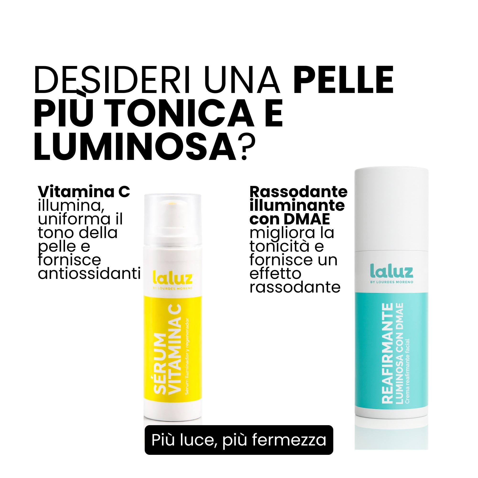 LaLuz by Lourdes Moreno | Crema Viso Antirughe Donna con DMAE | Crema Rassodante e Lifting Immediato per Viso, Collo e Décolleté | con Vitamina C | 50 ml