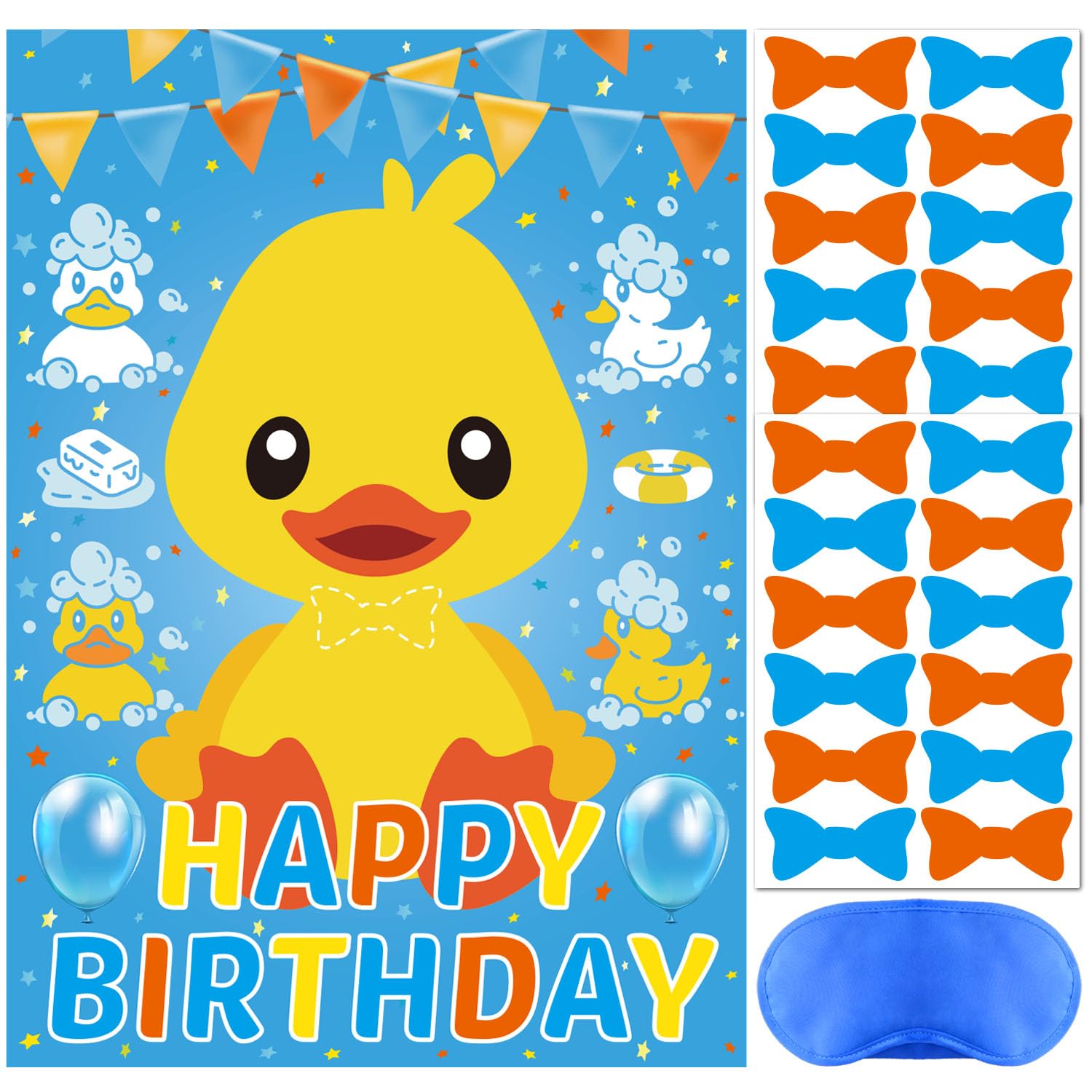 Pin The Tie on The Duck Party Game, Duck Birthday Party Supplies, Large Poster for Wall Home Room Decorations