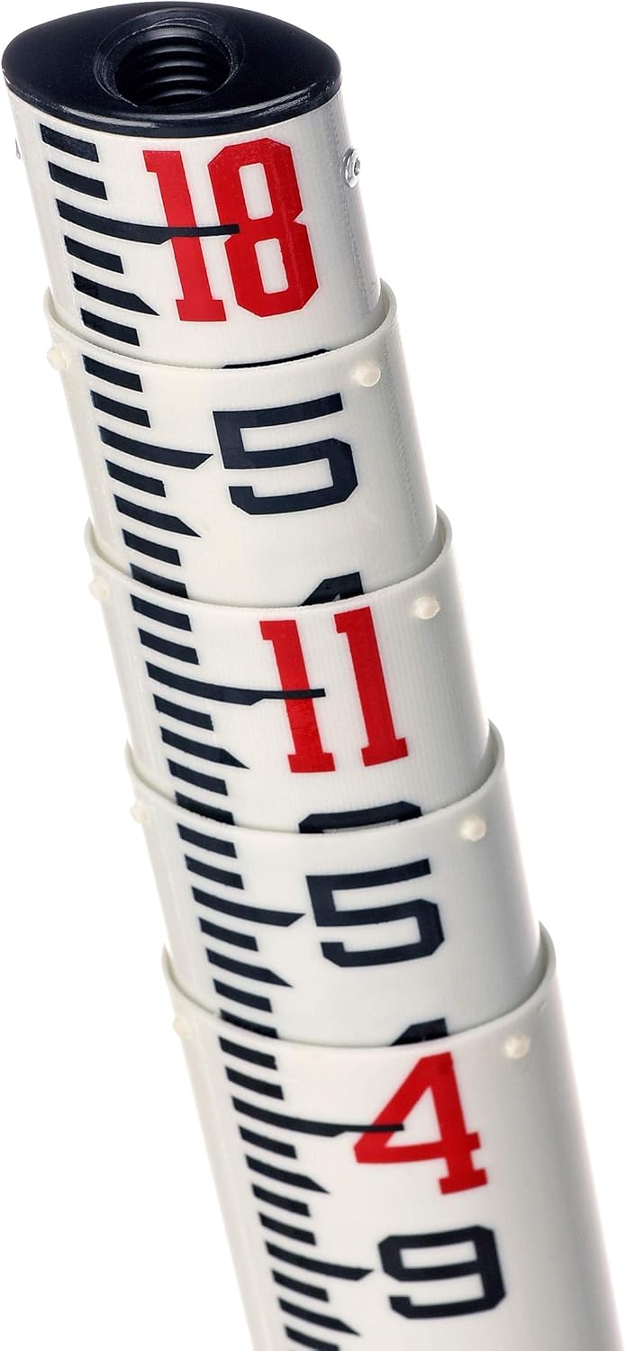 AdirPro 18-Foot Fiberglass Oval Leveling Rod- 10ths, 4 Section Telescopic with Carrying Case
