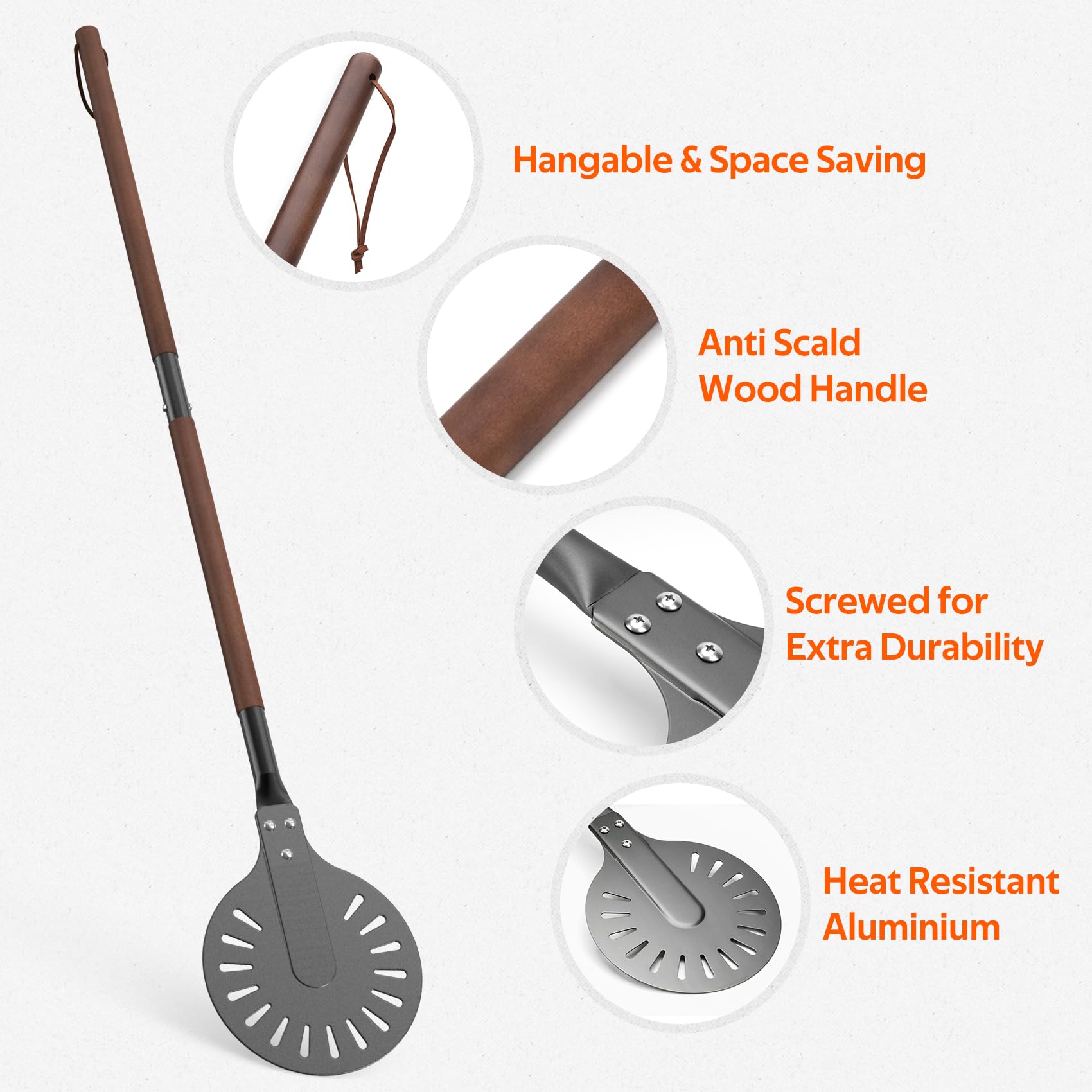 Mimiuo 122 cm Pelle à pizza en Aluminium pour Retourner, Pelle Retournement Ronde pour Tourner Pizzas, Accessoire pour Four à Pizza