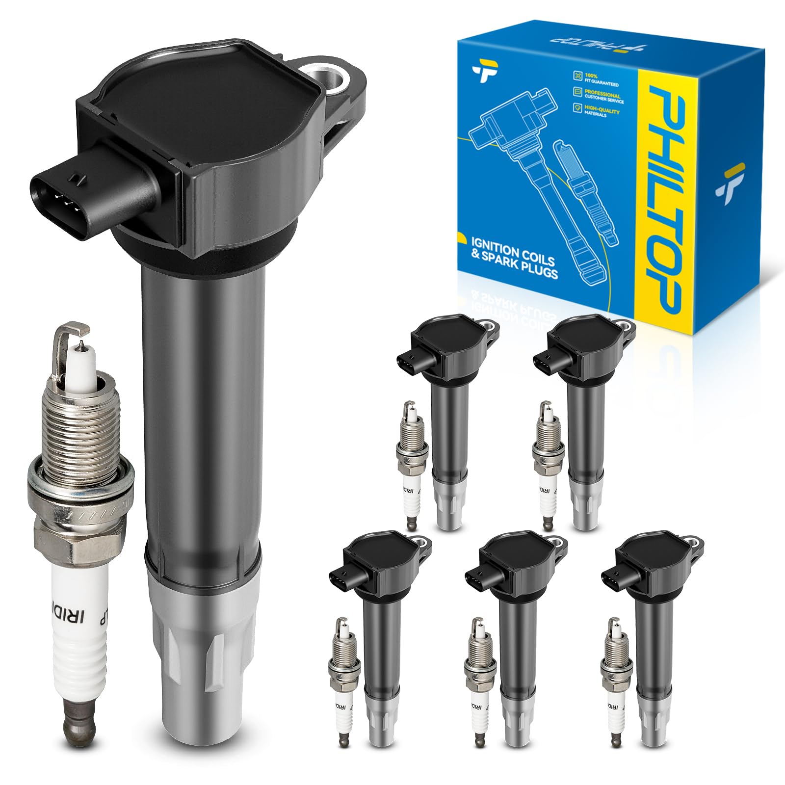 PHILTOP UF502 Ignition Coil Pack and Spark Plug Kit Fit for Dodge Charger | 2006-2010 Dodge Charger 3.5L, 2006-2010 Chrysler 300 3.5L, 2009-2010 Dodge Journey 3.5L