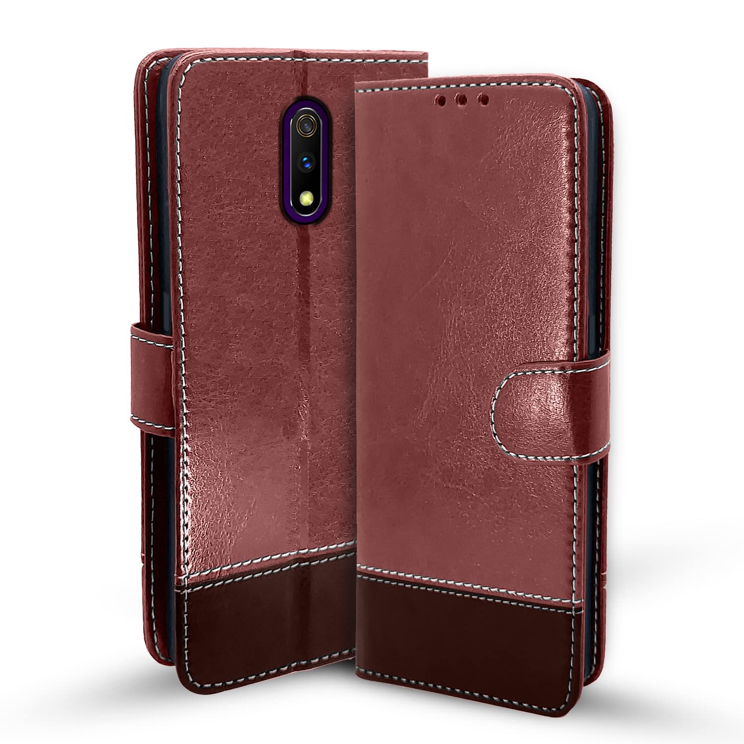 Pikkme Oppo K3 / Realme X Flip Cover | Dual-Tone PU Leather Finish | Wallet Style & Stand | Magnetic Flip Case for Oppo K3 / Realme X (Brown & Coffee) (B0B9NJL1QT) Amazon Price History, Amazon Price Tracker