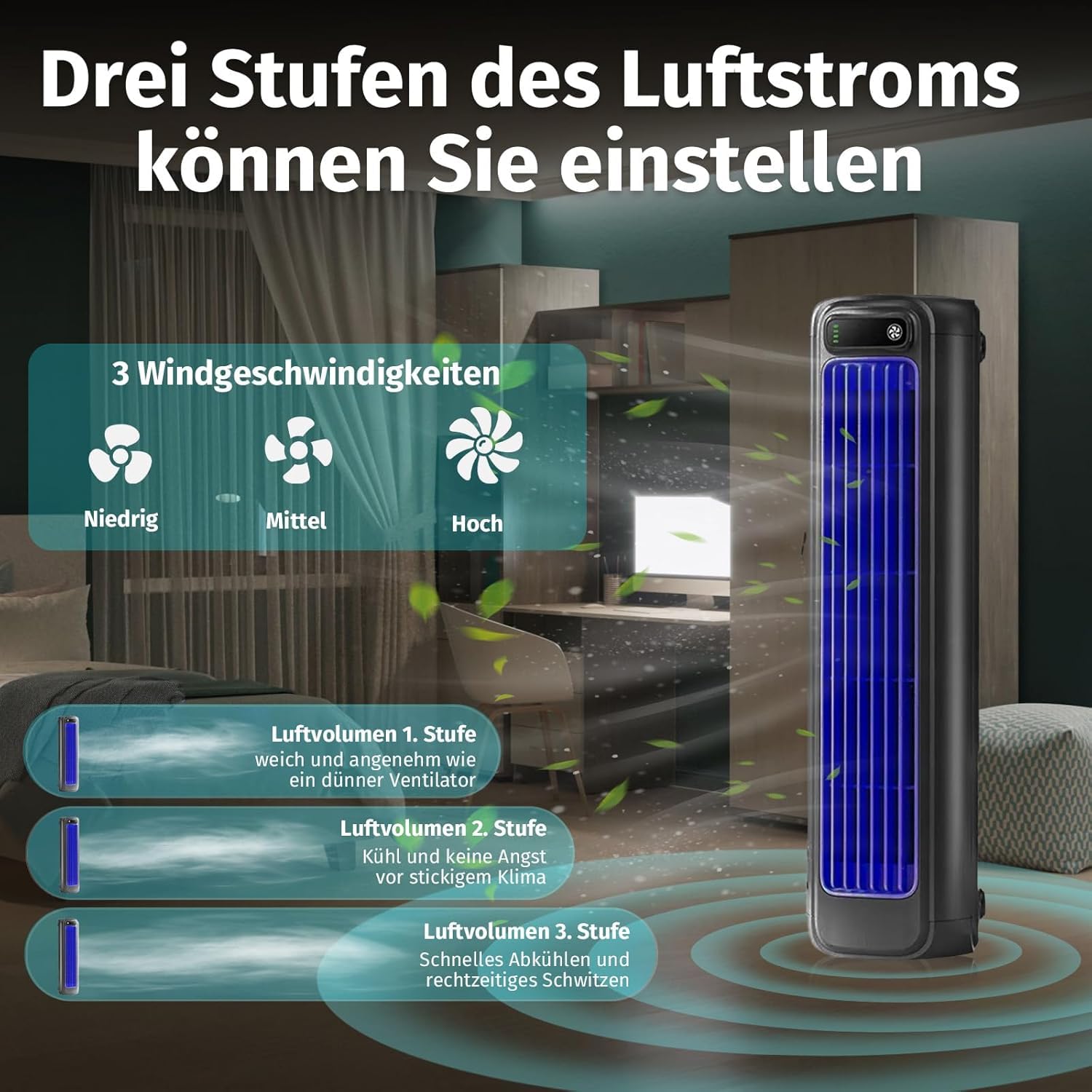 Coolizi Cooling Ace, Coolzy portable air conditioner,blattloser Ventilator mit 3 Geschwindigkeitsstufen und „Natural Breeze“-Modi, leiser Tischventilator für Homeoffice und Schlafzimmer