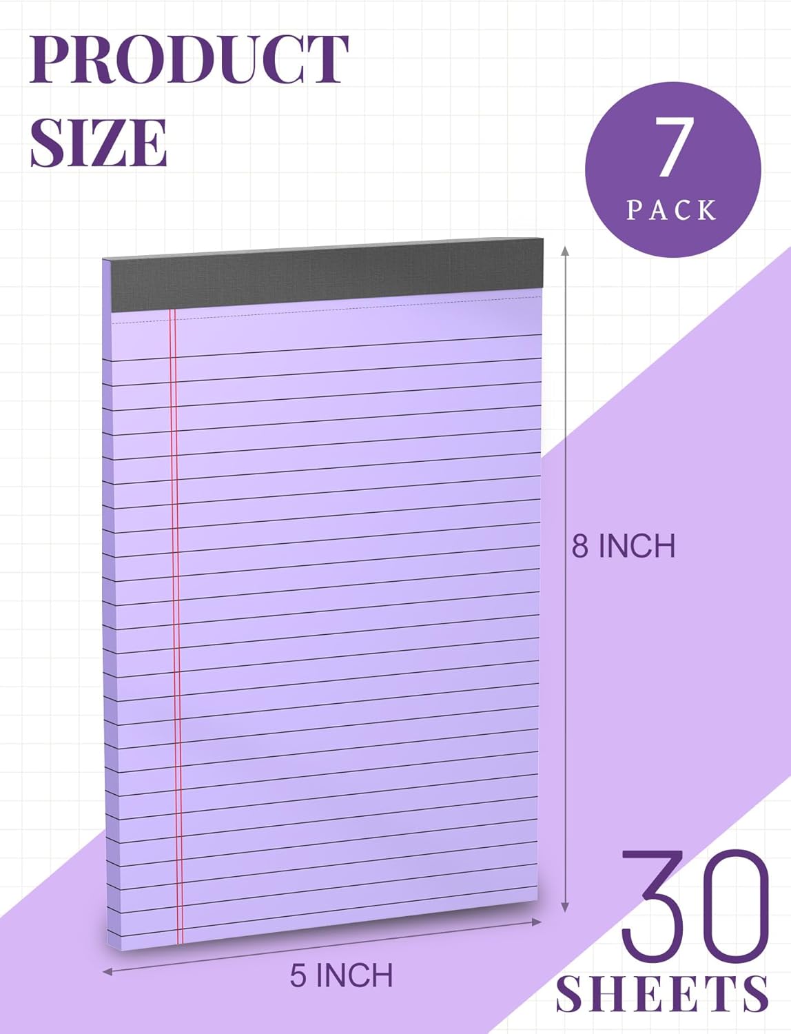 7pcs Small Legal Pads 5x8 Note Pads Purple Notepad College Ruled Notepad 5x8 Small Note Pad 5 x 8 Study Back 7 Pack Perforated 5x8 Legal Pad Narrow Ruled Purple Paper Pads 30 Sheets per Writing Pad - Image 2