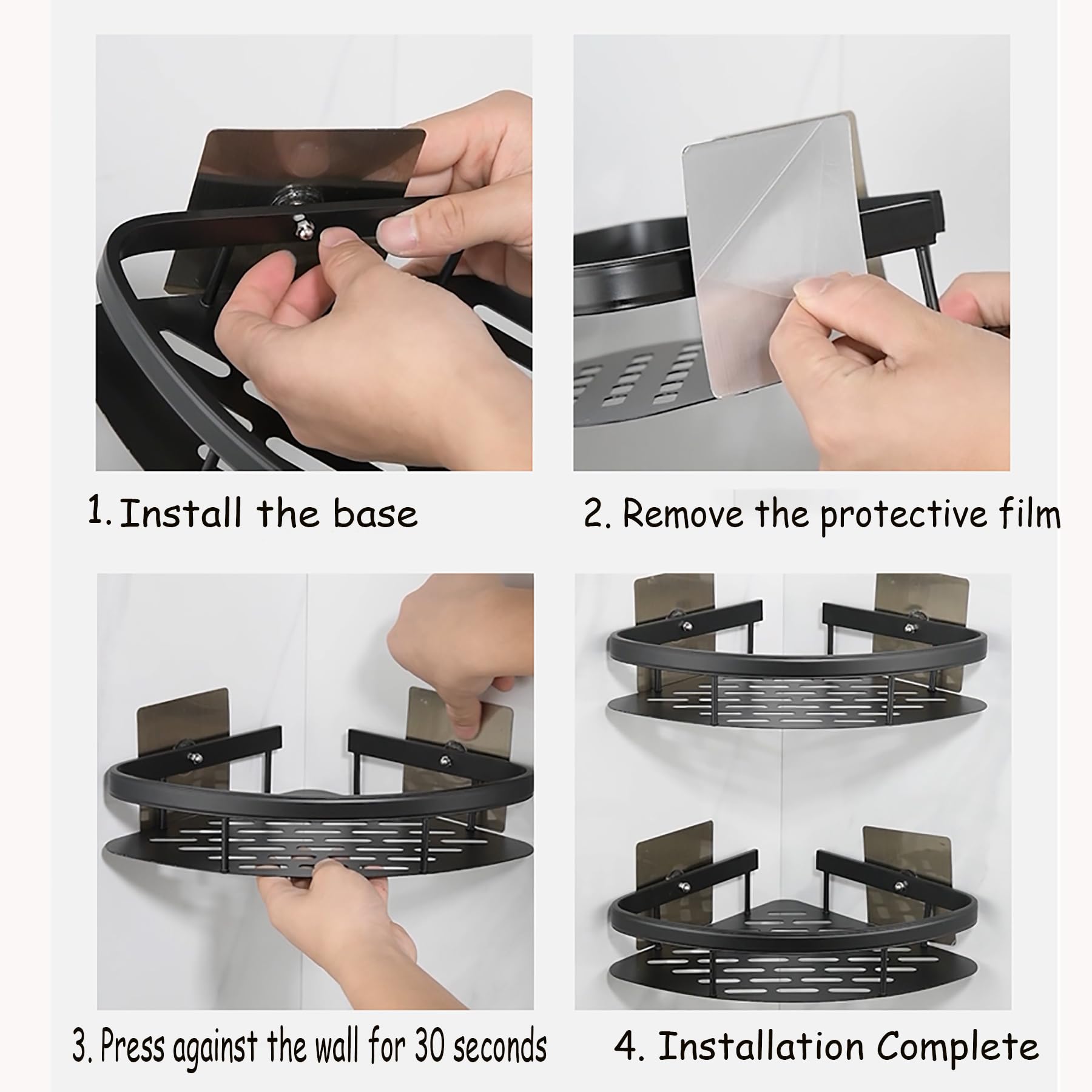 Mensole per Doccia Mensole per Bagno Mensole per Doccia angolari Mensola per Doccia in Acciaio Inox da Parete Organizer Senza Foratura Mensola per Doccia Cestino portaoggetti,Nero,B