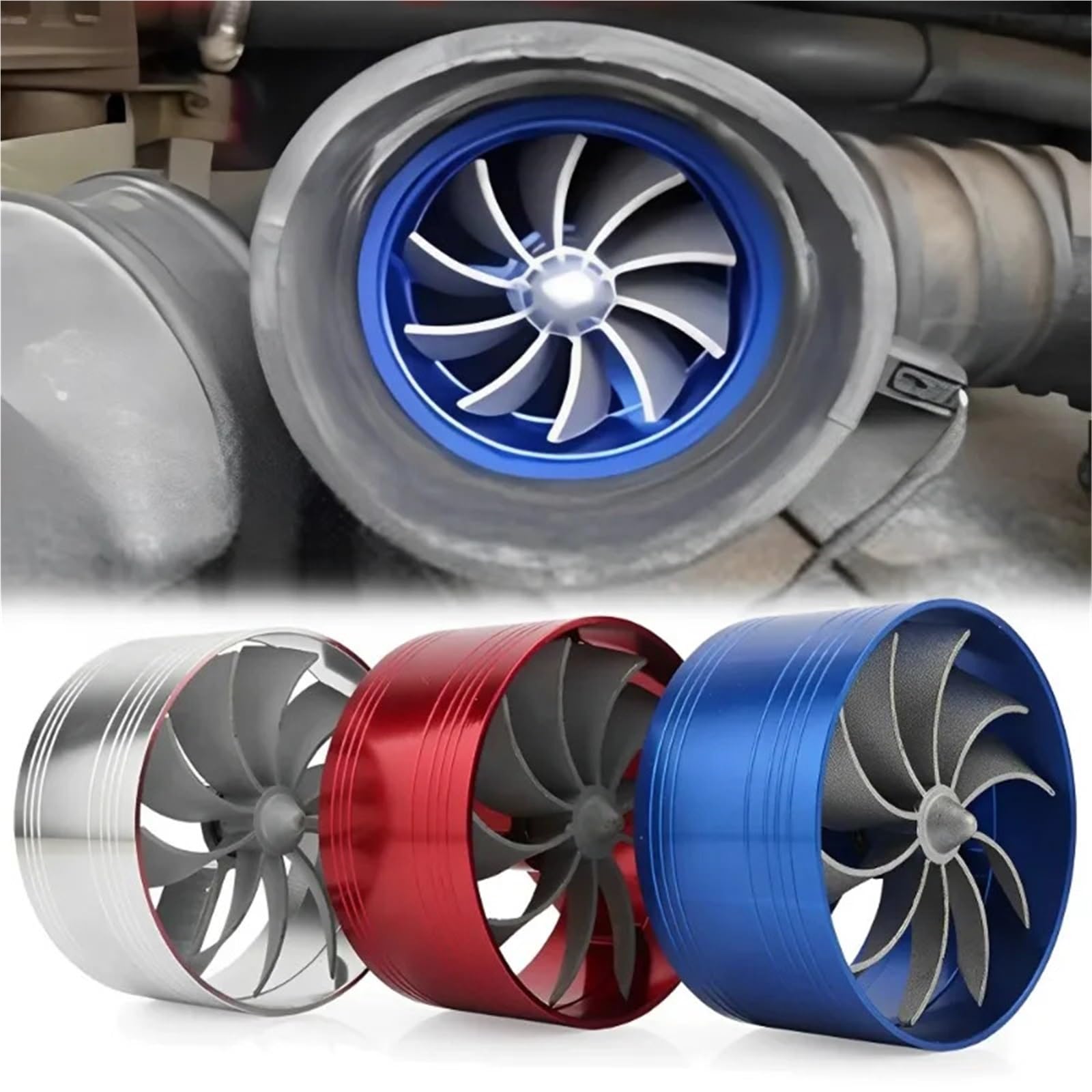 Turbocharger zestaw Jednostronny Wlot Powietrza Do Samochodu Turbosprężarka Gaz Paliwo Olej Oszczędność Wentylator Silnik Turbina Moc Akcesorium Silnik turbo(Blue)