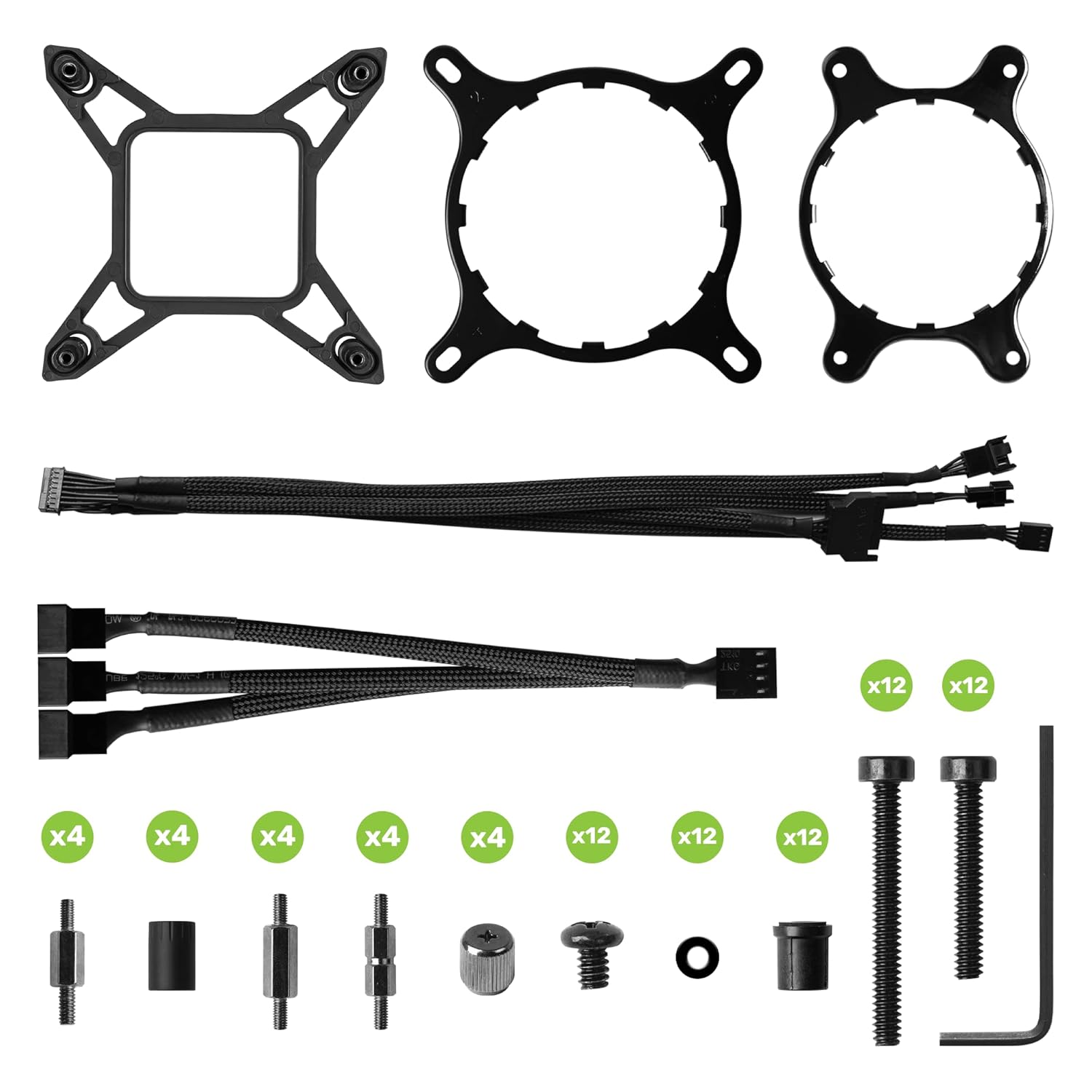Various mounting brackets for Intel and AMD CPU sockets