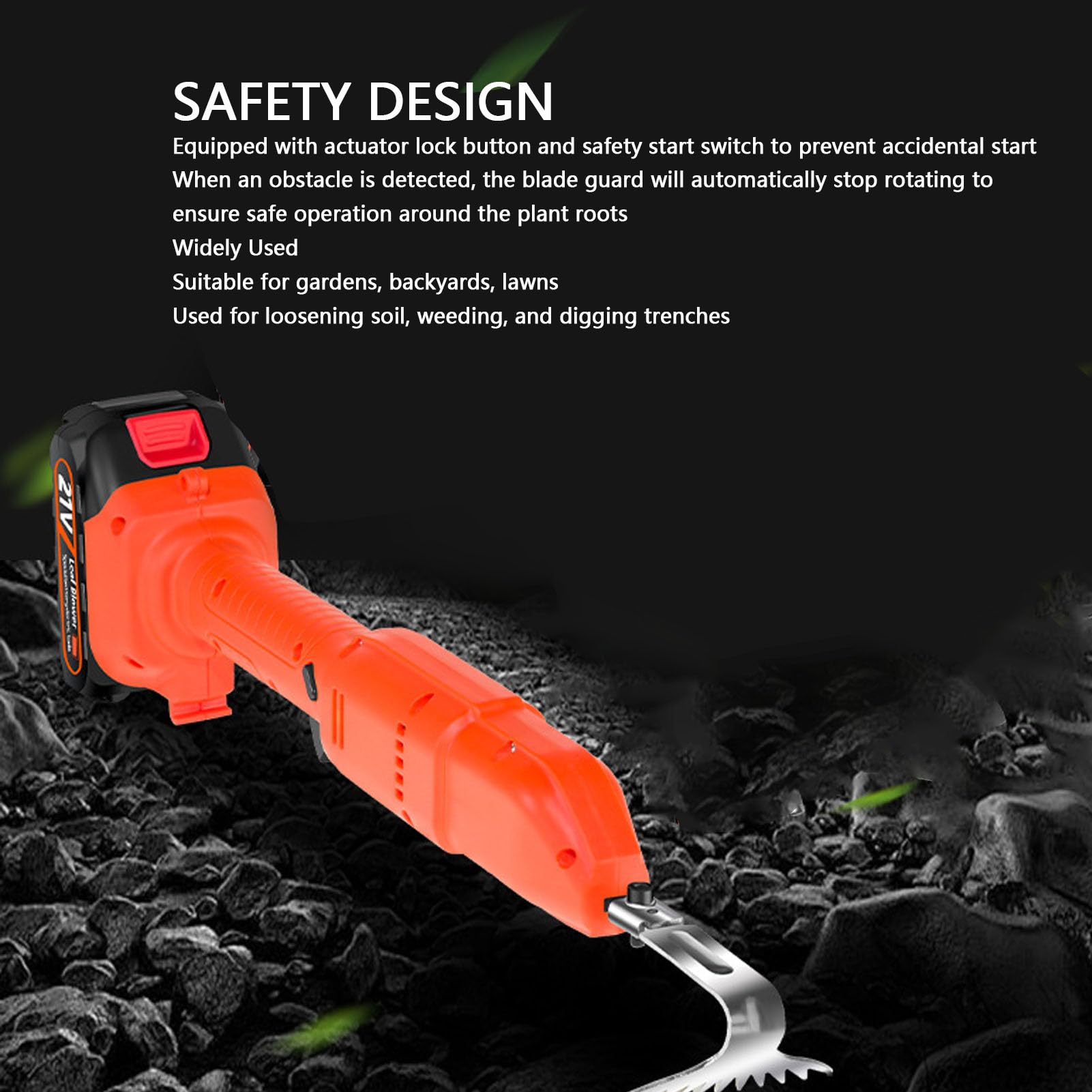banapoy Coltivatore Elettrico a Batteria da Giardino 21V, Motozappa Leggero Alimentato a Batteria con Design Ergonomico per Giardinaggio, Coltivazione del Suolo, Scavo (Spina europea)